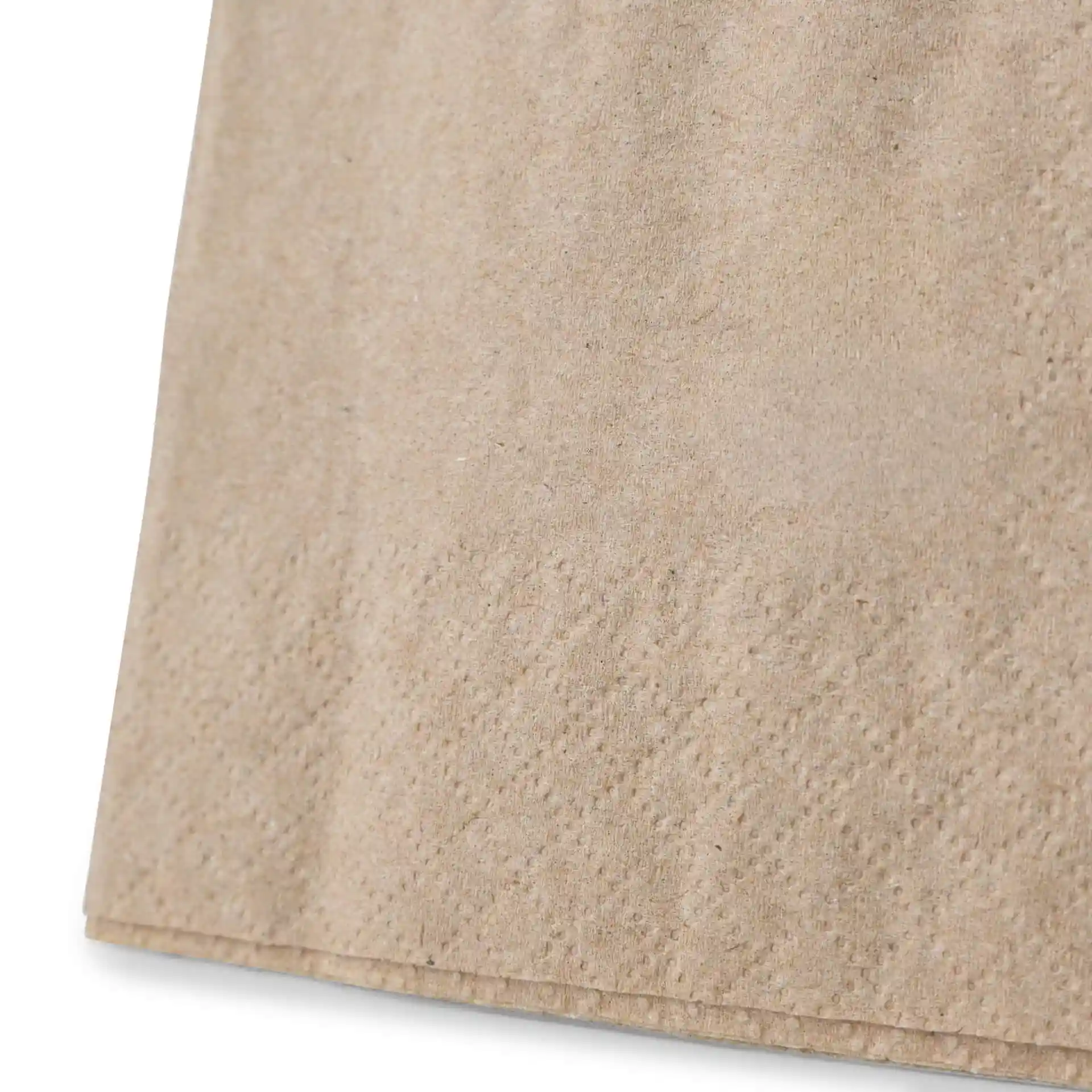 Brown recycled paper cocktail napkin with a 100% recycled symbol and text.