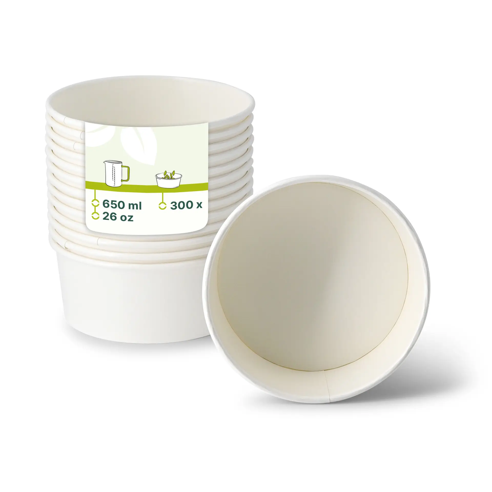 Kartonschalen (beschichtet) / Salatschalen 650 ml, Ø 150 mm, weiß, rund (800 ml max. Volumen)