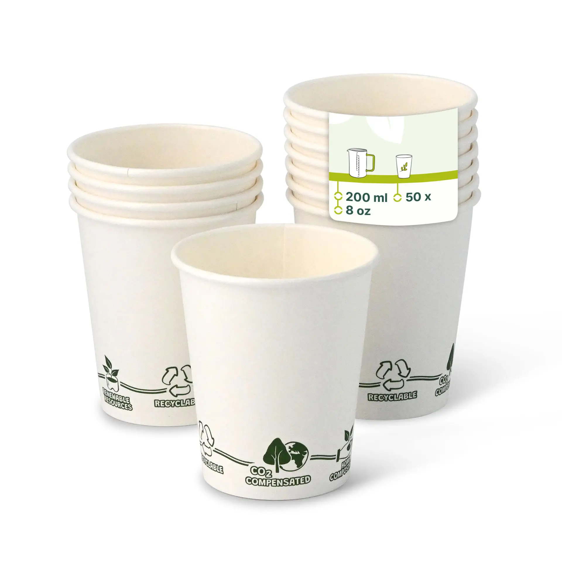 Pappbecher 200 ml / 8 oz, Ø 80 mm, "EcoUp©"-Icons