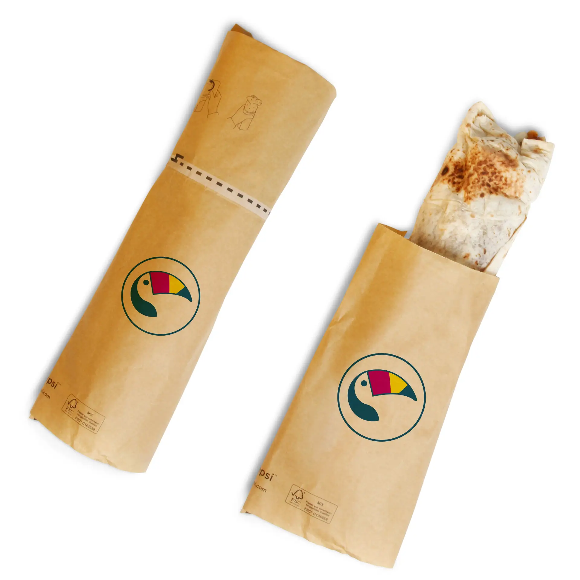 Printed wrap packaging, 42 x 26 x 12 cm, white, adhesive closure