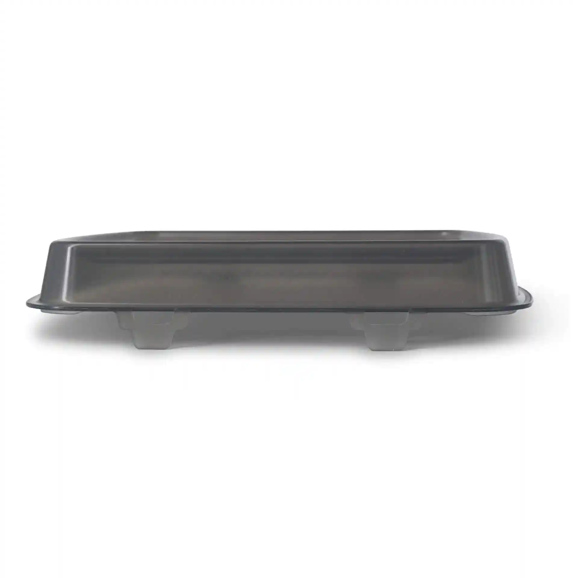 Grey rectangular reusable lid made of PP, shown from the side with a height of 4.5 cm and dimensions of 24.5 x 20 cm.