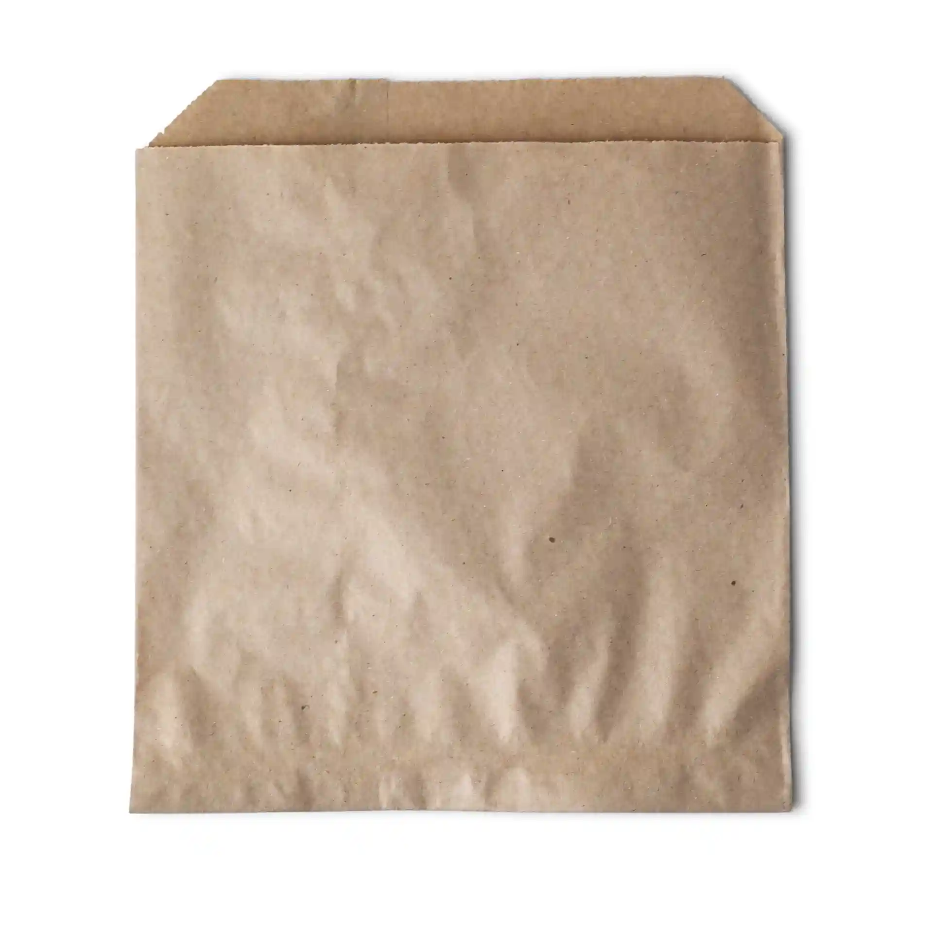 Braune Kraftpapier-Flachbeutel mit den Maßen 17 x 17 cm, ohne Beschichtung oder Sichtfenster.