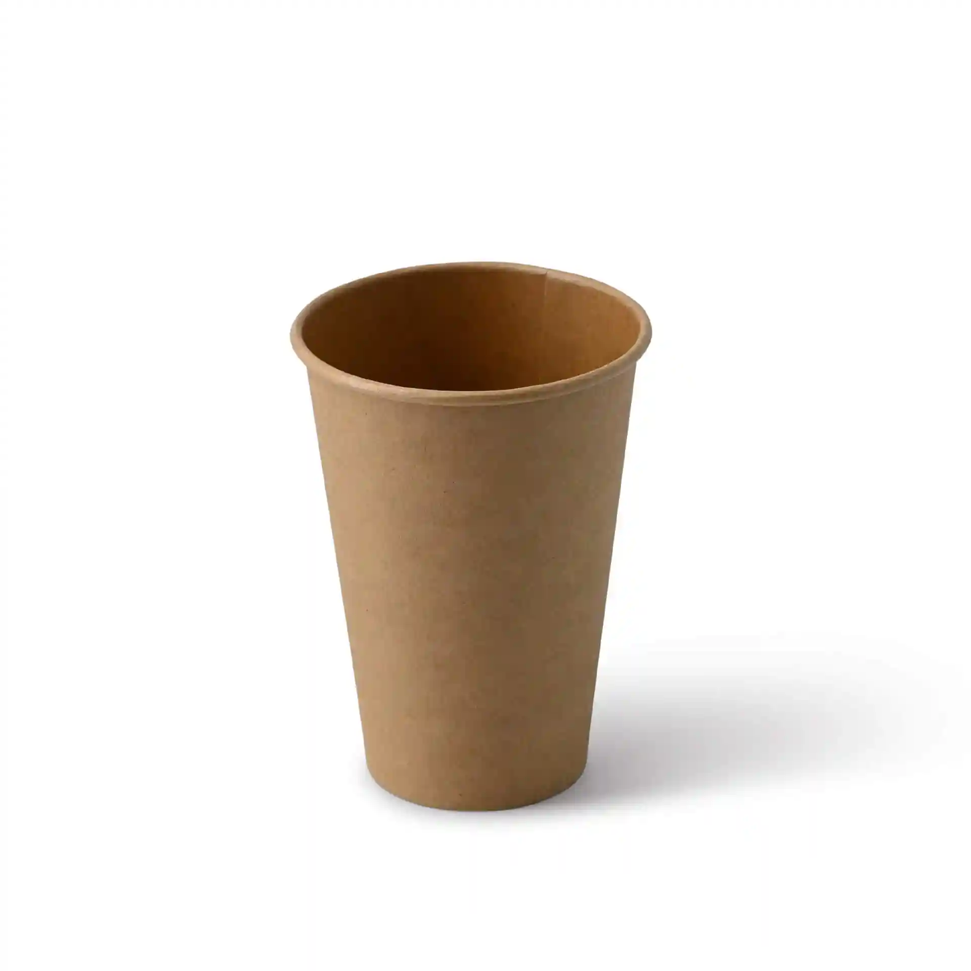 Brown paper cup with a round shape, 7.5 oz capacity, made of cardboard, shown on a plain background.