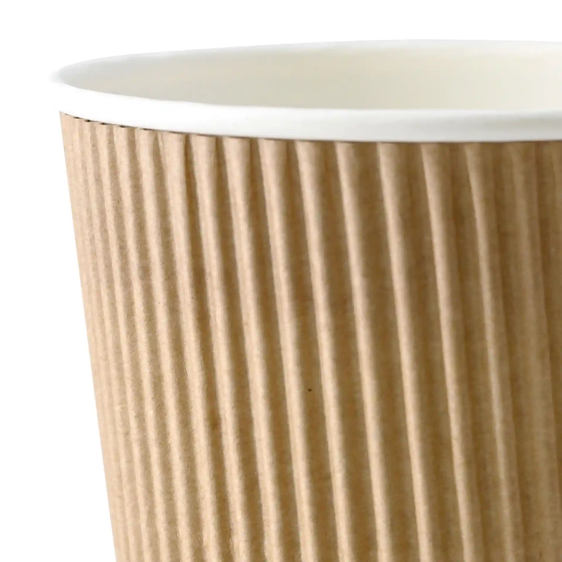 Brown ribbed cup with a white interior, measuring 135 mm in height and 90 mm in diameter.