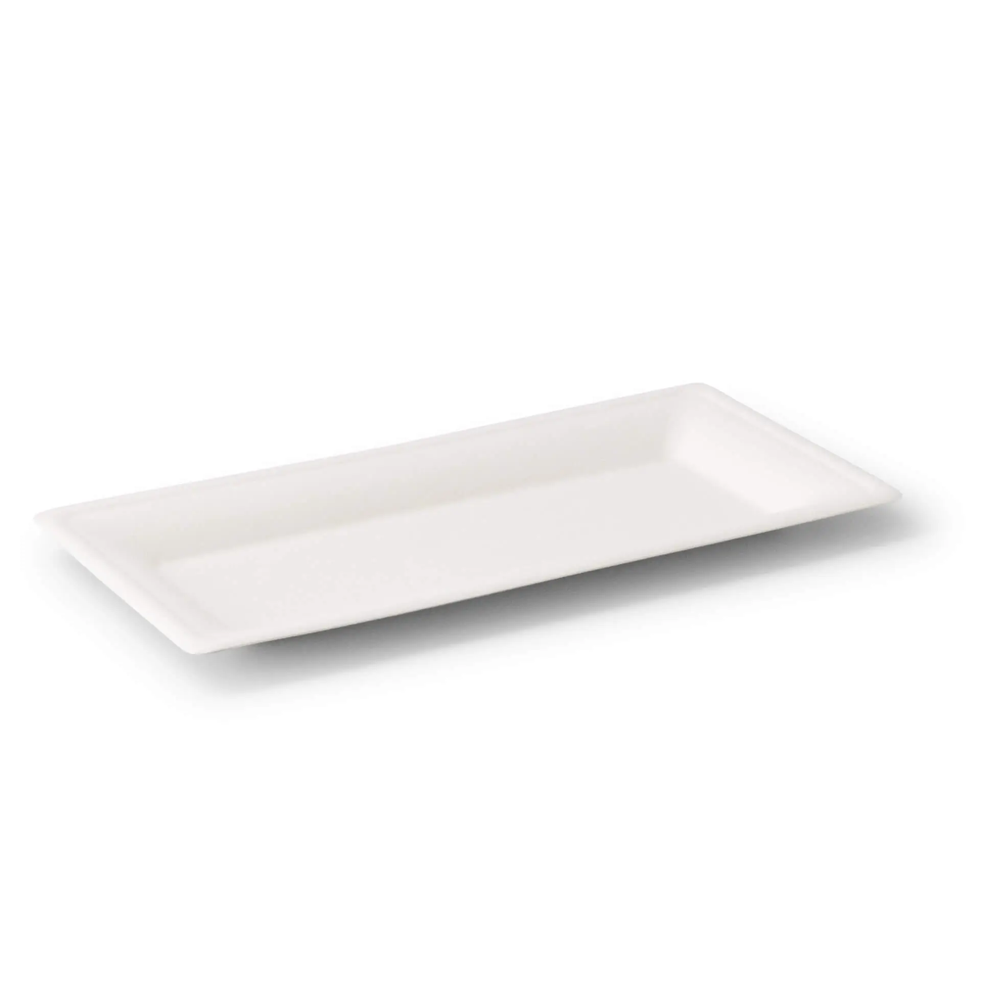 Rectangular sugarcane plate measuring 26 x 13 cm, suitable for hot and cold dishes on a plain background.