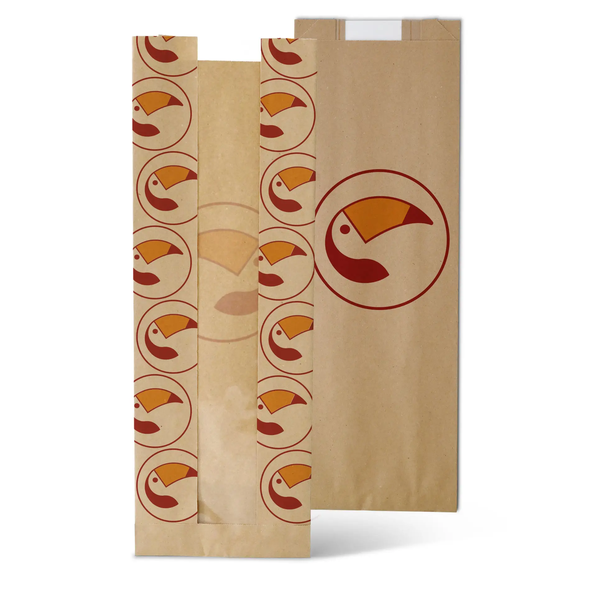 Printed paper bag with window, size M - 14 × 7 × 41 cm, brown