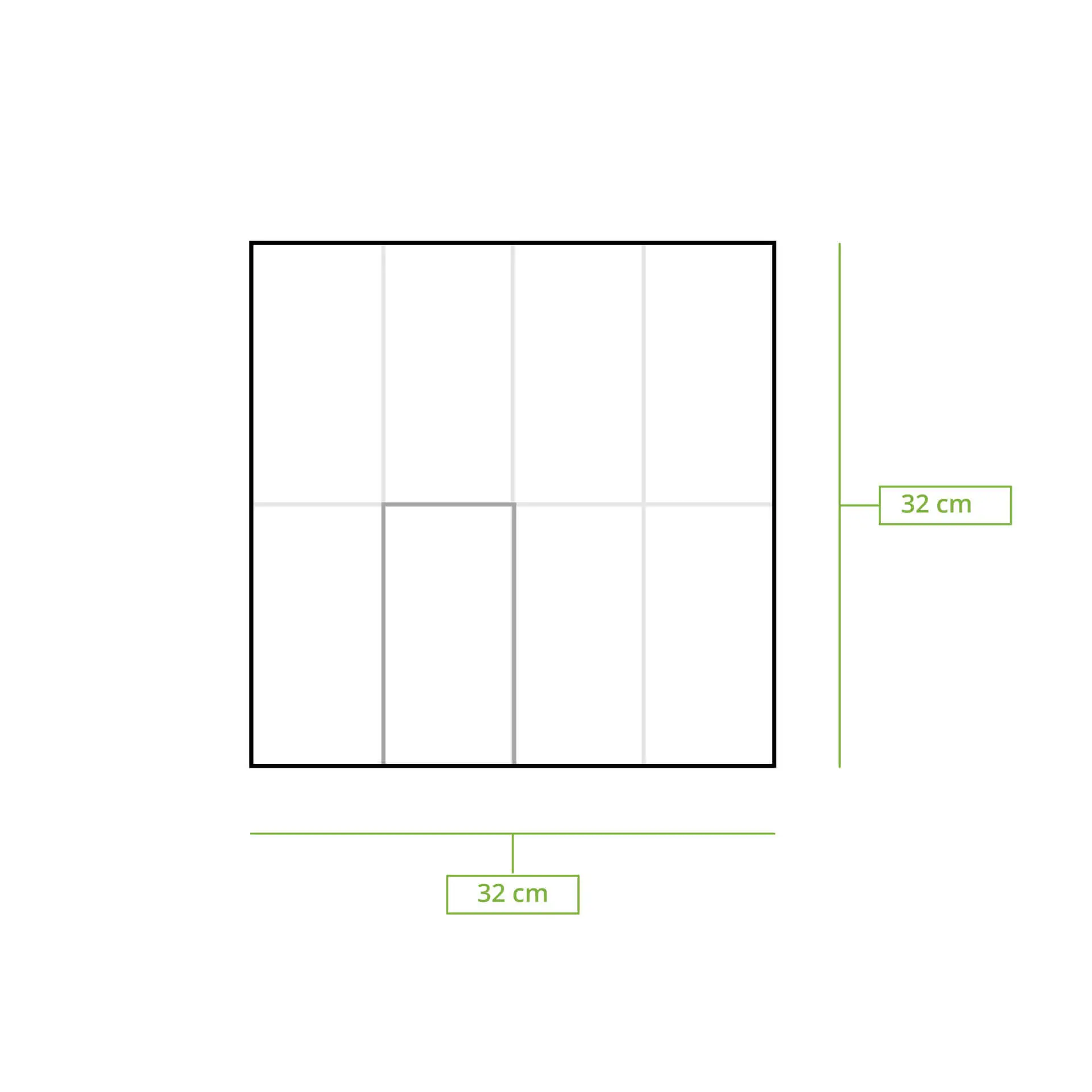 Schematic drawing of a 32 cm square paper napkin with 1/8 fold and dimension lines.