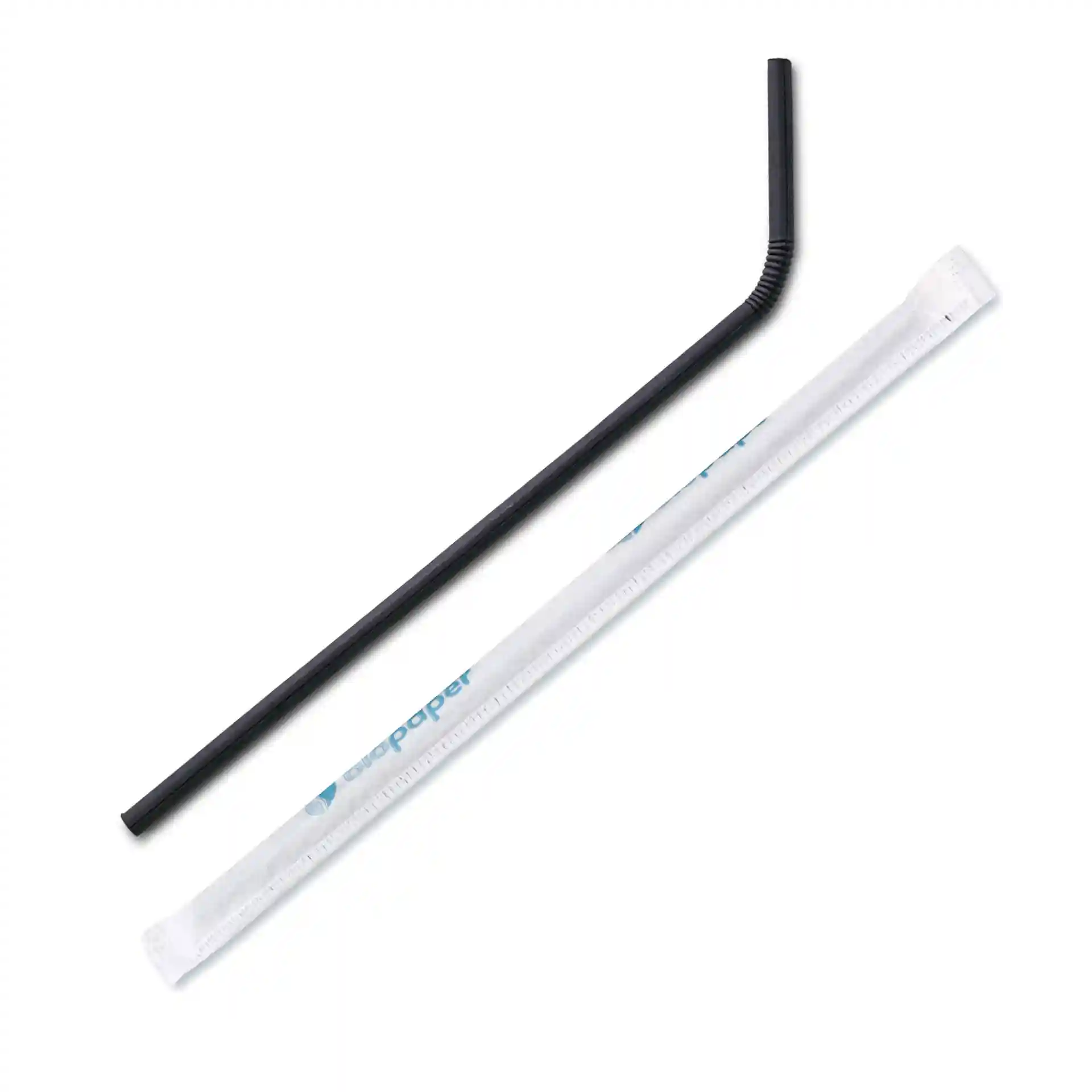 Flexibler schwarzer Papierstrohhalm, 22 cm lang und 0,5 cm im Durchmesser, mit gewickeltem Design.