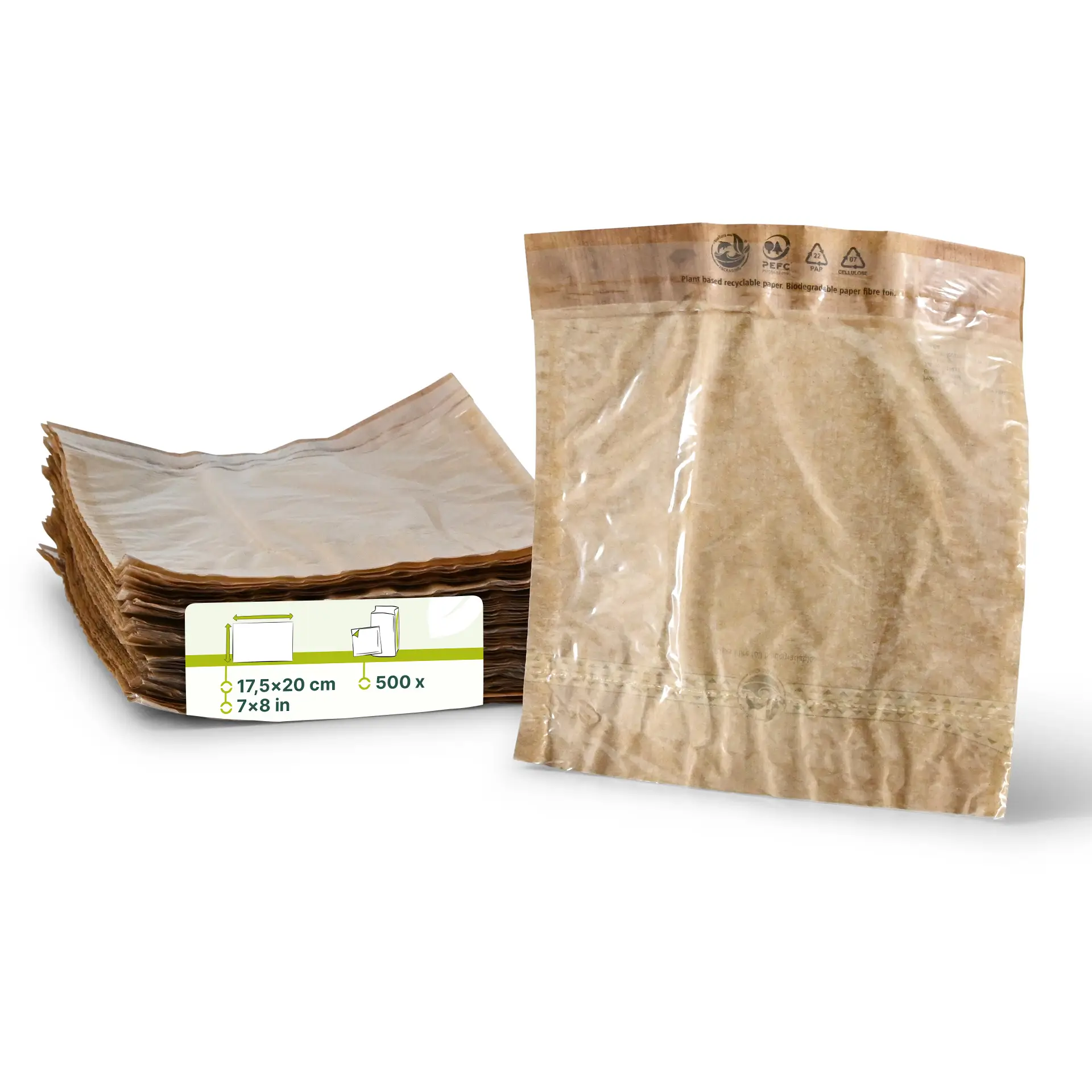Snack bag paper, bio foil 17.5 x 20 cm, palm leaf print Snack bag paper, bio foil 17.5 x 20 cm, palm leaf print