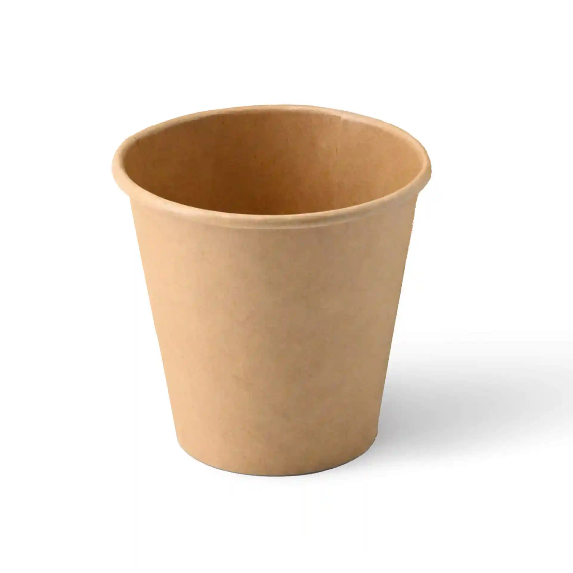 Brown paper cup with a round shape, 80 mm diameter at the top, and 80 mm height.