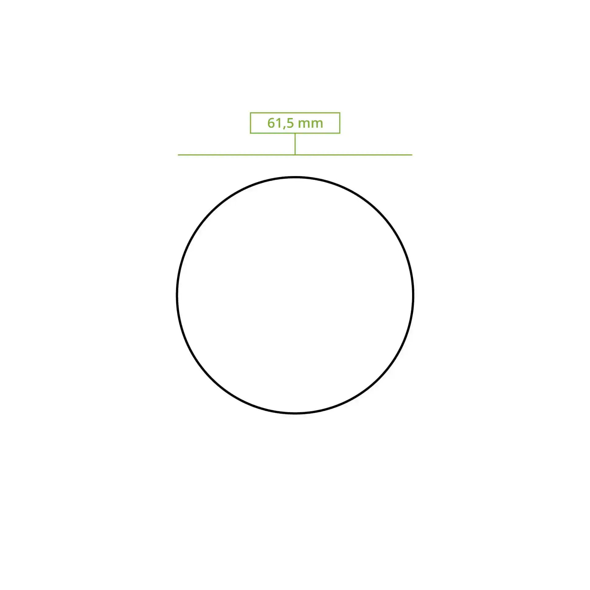 Schematische Zeichnung eines Kreises mit einem Durchmesser von 61,5 mm.