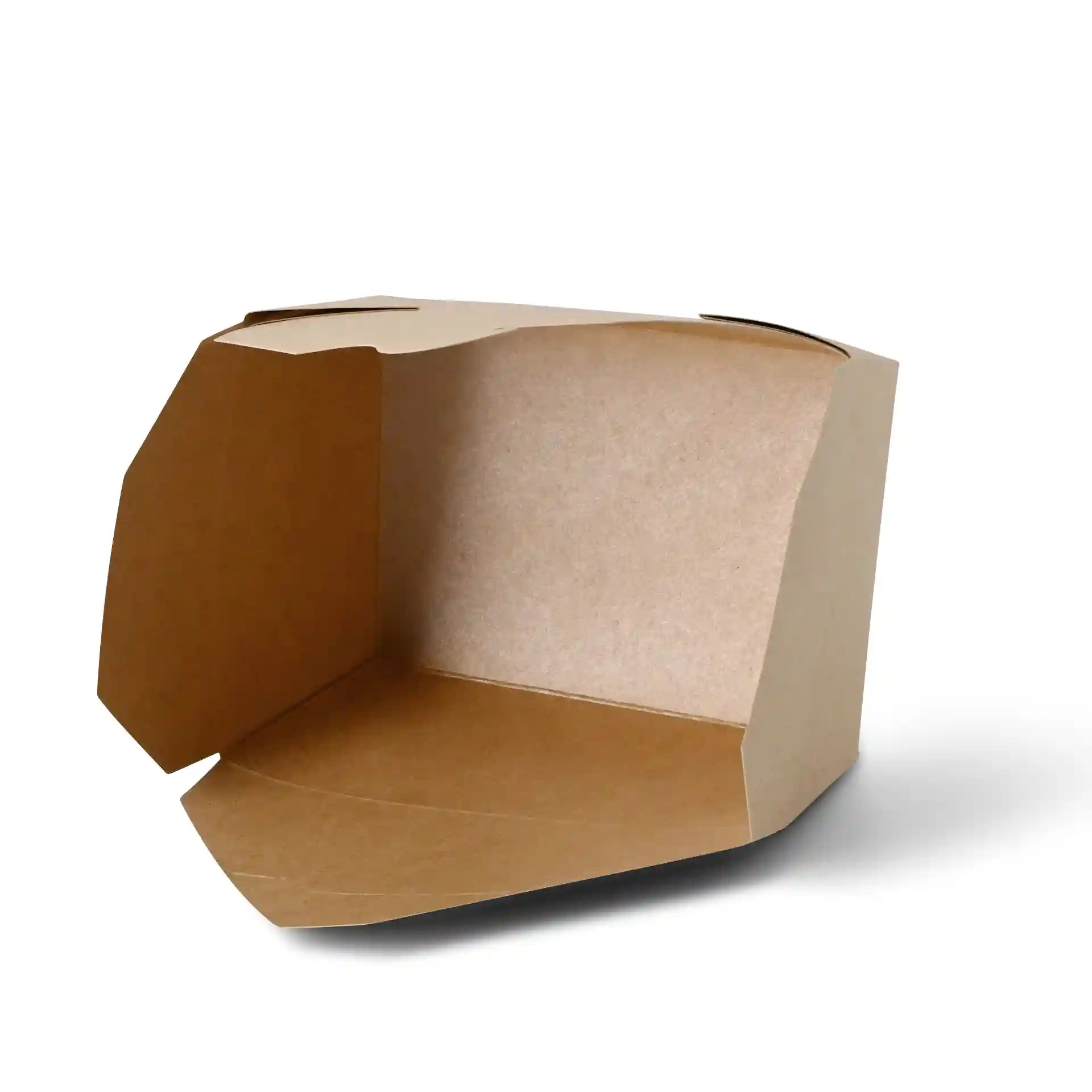 Brown takeaway container with an open top, measuring 165 mm in length, 123 mm in width, and 72 mm in height.