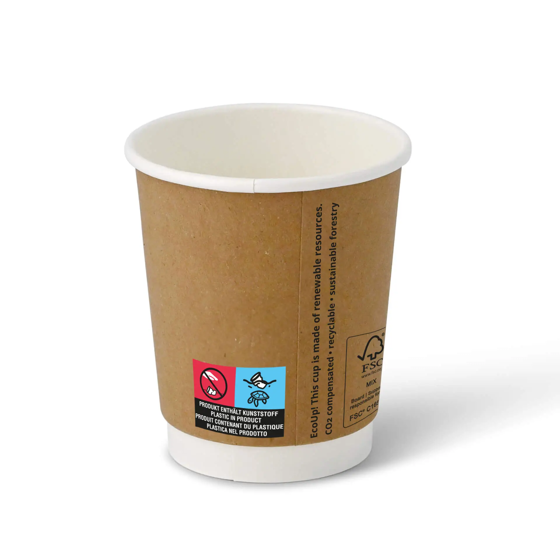 8 oz Take away coffee cups (coated), double-walled, Ø 80 mm, brown, inner white con10001-01-1-coffee-to-go-becher-aus-pappe-beschichtet-doppelwandig-200-ml-8-oz-80-mm-braun-innen-weiss-2