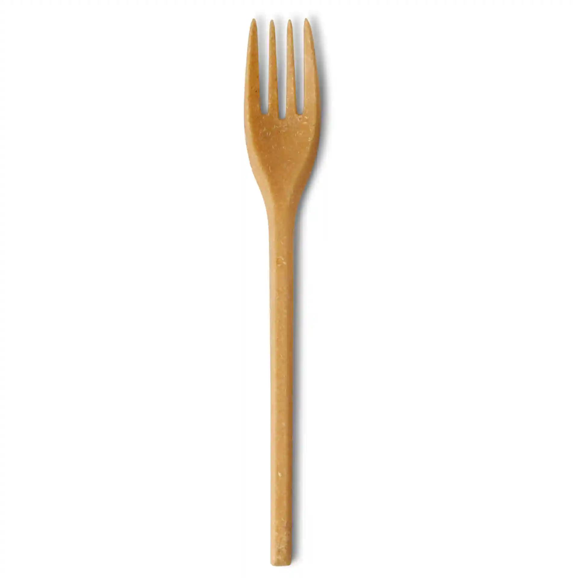 Brown reusable fork made of bio compound, measuring 18 cm in length.