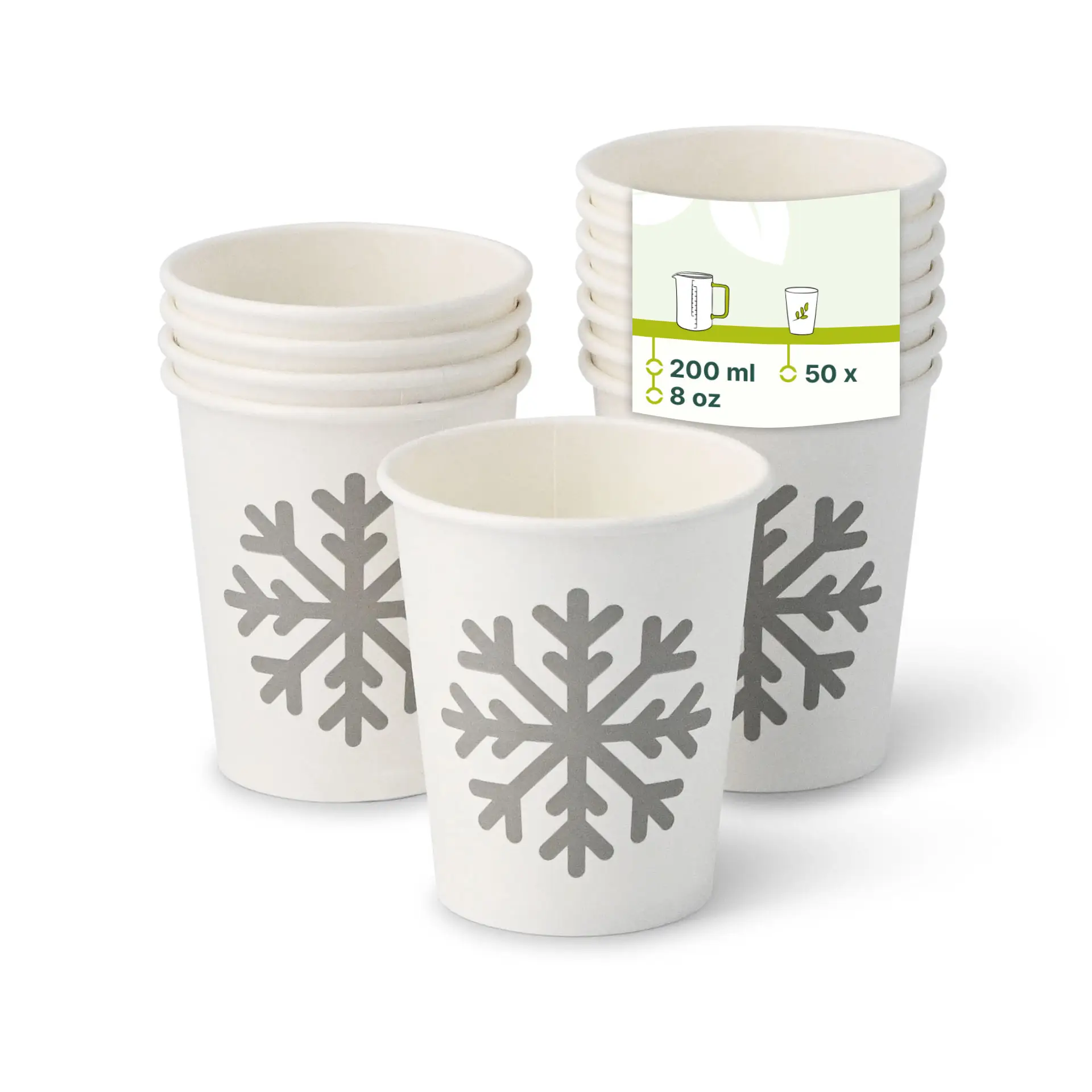 Pappbecher Winter "Schneeflocke" 200 ml / 8 oz, Ø 80 mm, weiß Pappbecher Winter "Schneeflocke" 200 ml / 8 oz, Ø 80 mm, weiß