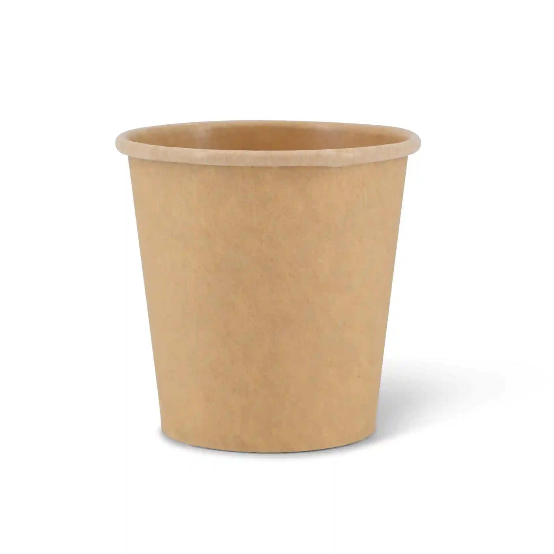 Brown round cardboard deli container with a height of 61 mm and a top diameter of 62 mm.
