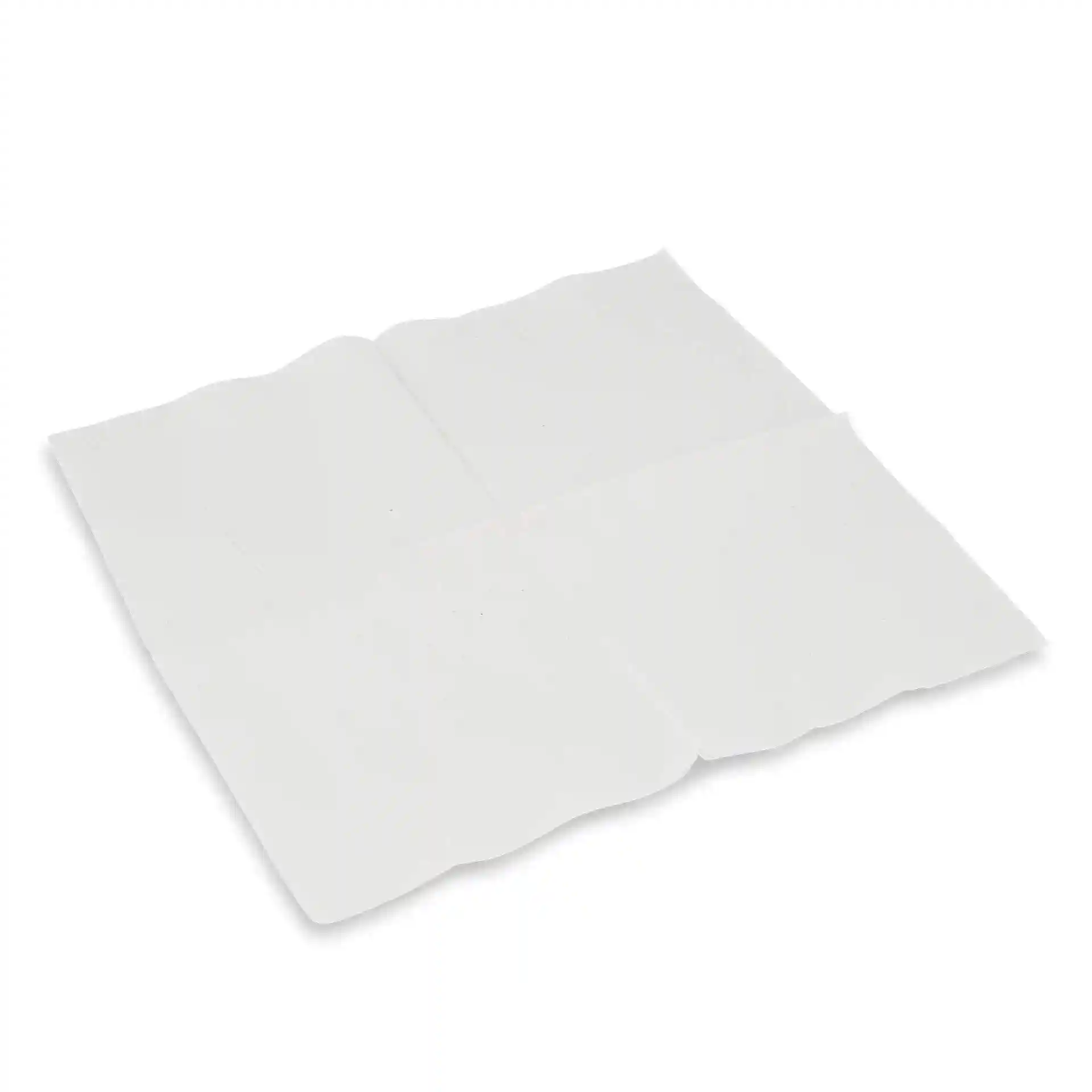 White 2-ply cocktail napkin, square shape, 24 x 24 cm, with a recycled paper symbol printed on one corner.