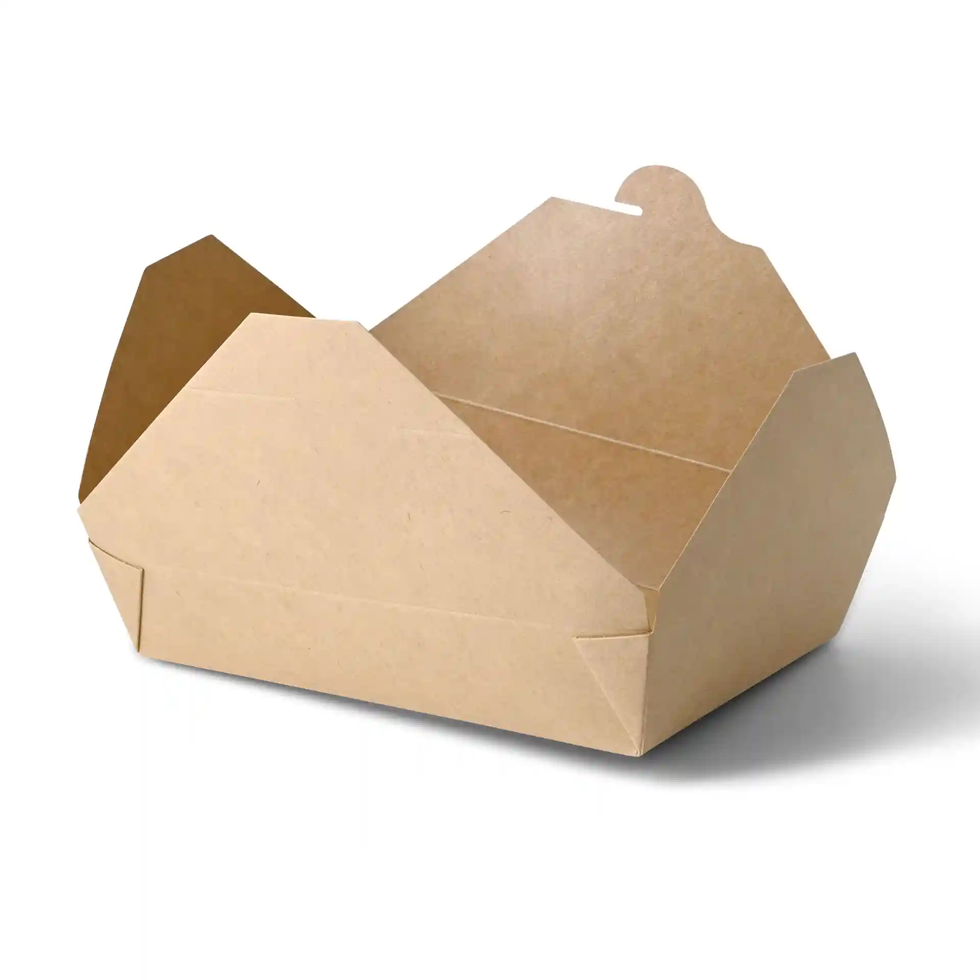Brown rectangular cardboard takeaway container with a height of 50 mm and a filling volume of 1100 ml.