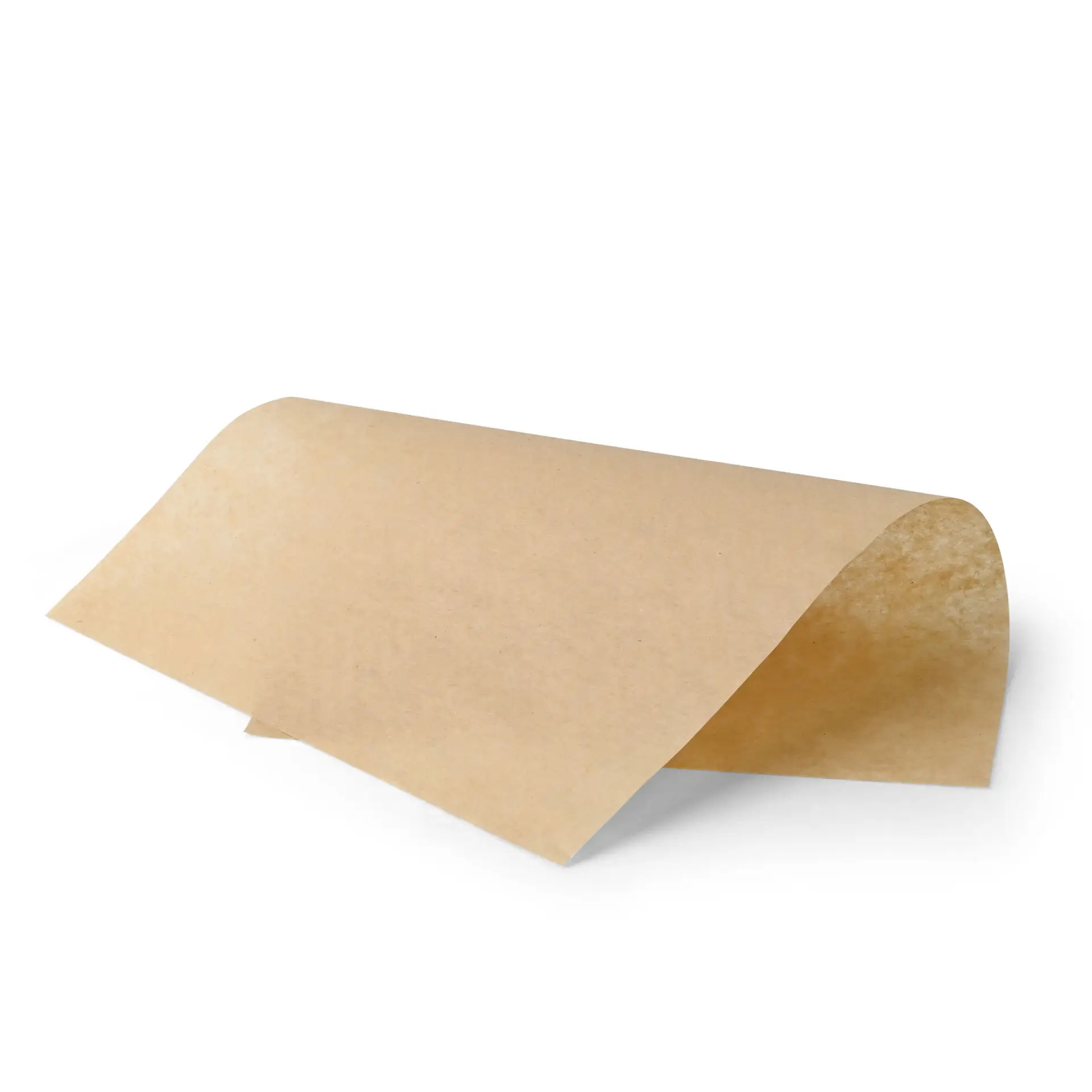 Braunes, fettabweisendes Verpackungspapier, 18 x 25 cm, an einer Kante gefaltet, geeignet für heiße und kalte Lebensmittel.