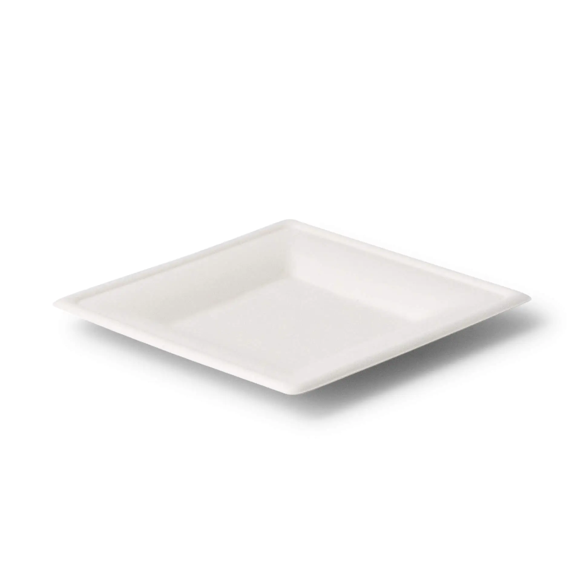 Weißer quadratischer Zuckerrüben-Teller, 16 x 16 cm, geeignet für heiße und kalte Gerichte, biologisch abbaubares Material.