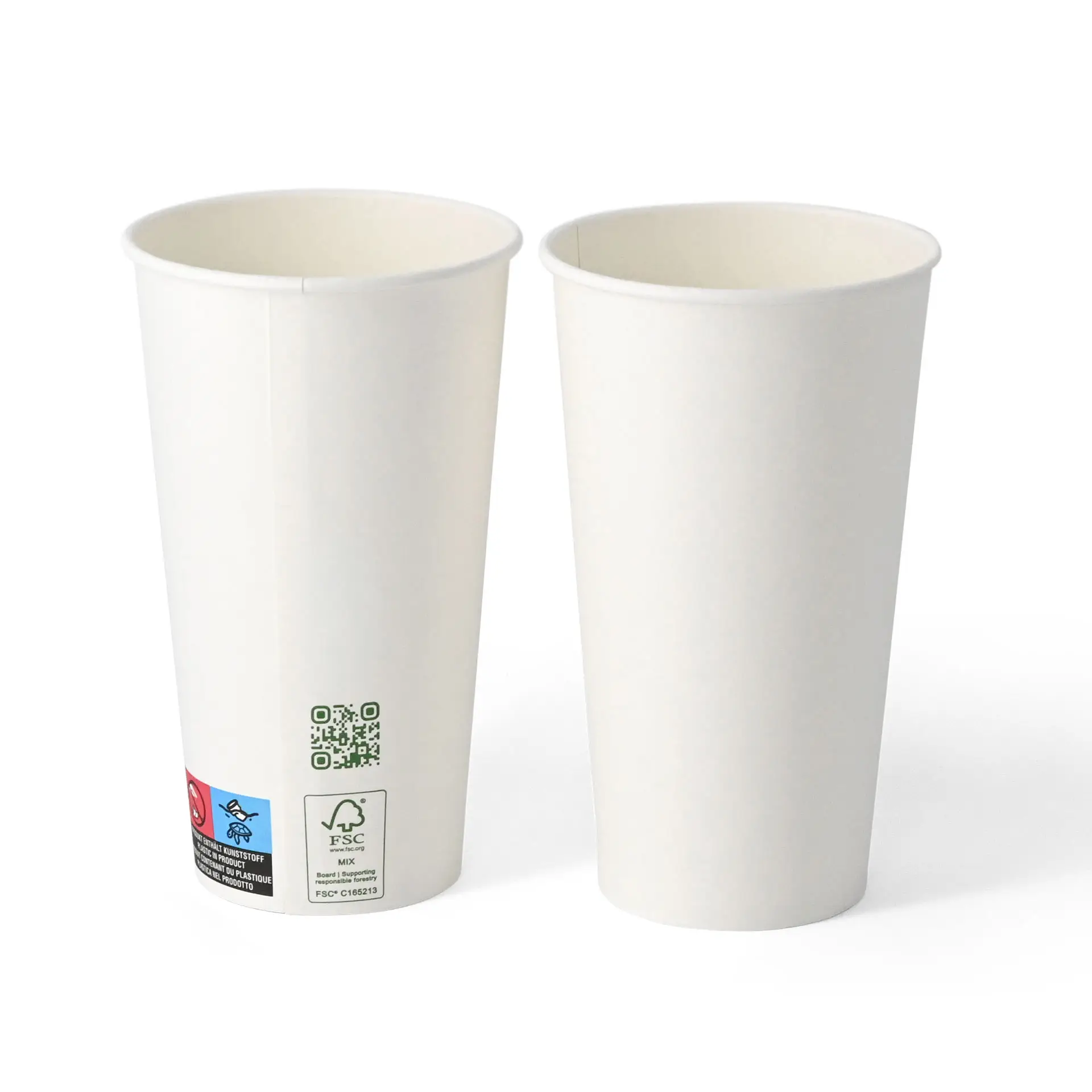 Weiße Becher, einwandig, 500 ml Fassungsvermögen, mit einem Durchmesser von 90 mm, seitlich gezeigt.