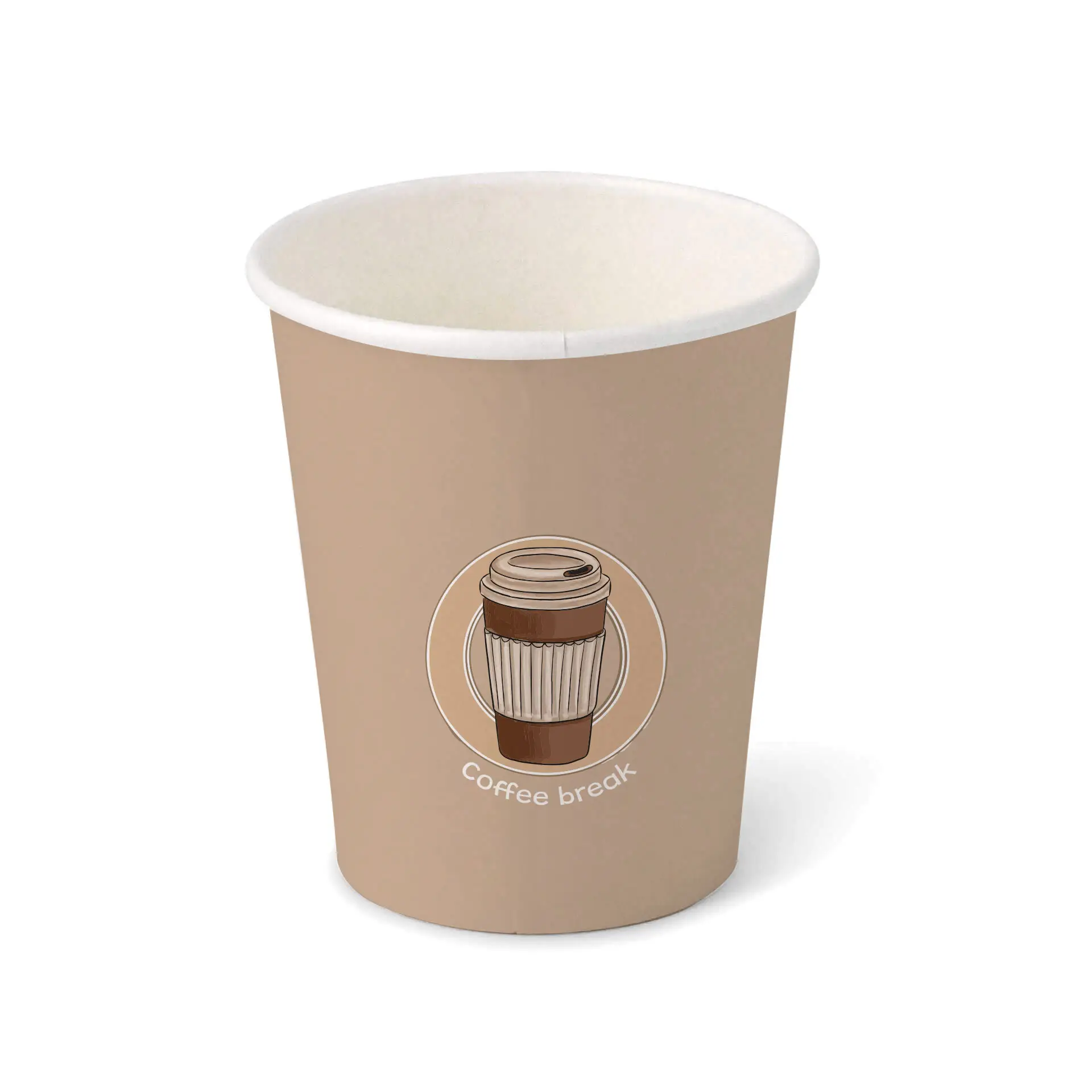 Pappbecher bedruckt "Coffeebreak" (beschichtet) 200 ml / 8 oz, Ø 80 mm, weiß