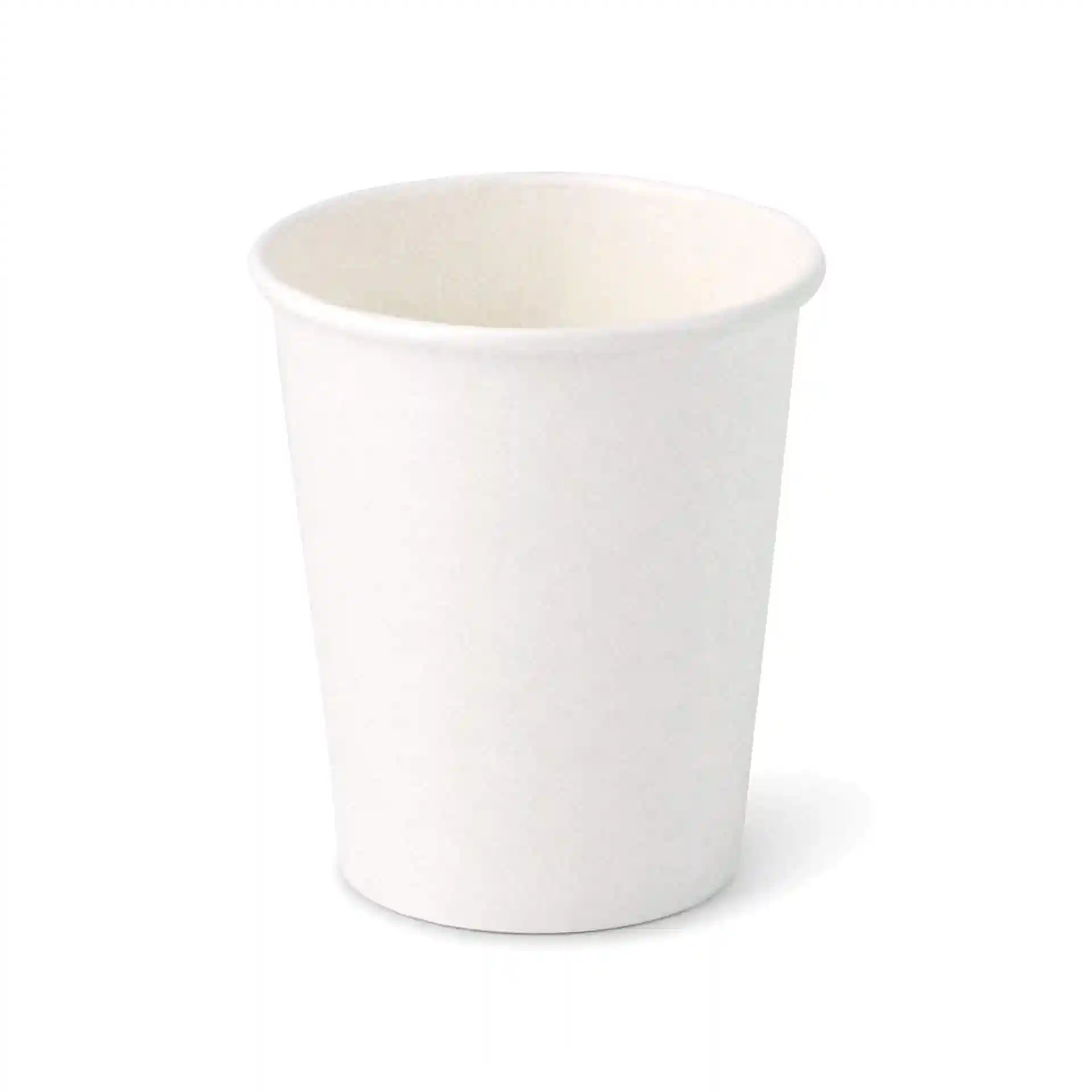 Weißer 8 oz Pappbecher aus Karton, runde Form mit einer Höhe von 92 mm und einem Durchmesser von 80 mm.
