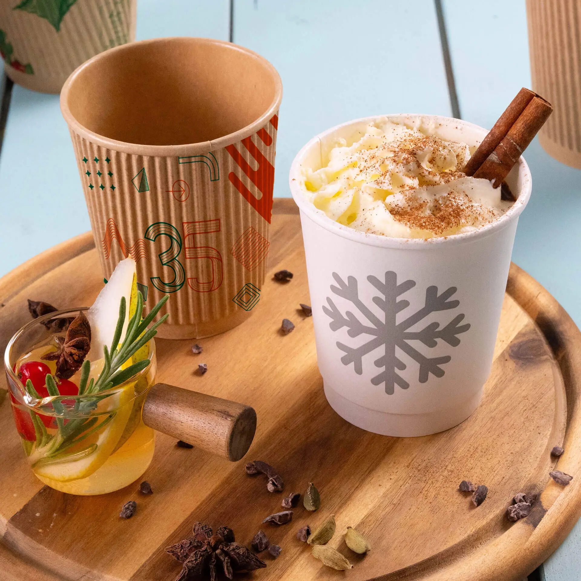 Riffelbecher bedruckt, 200 ml / 8 oz, braun, PLA-beschichtet