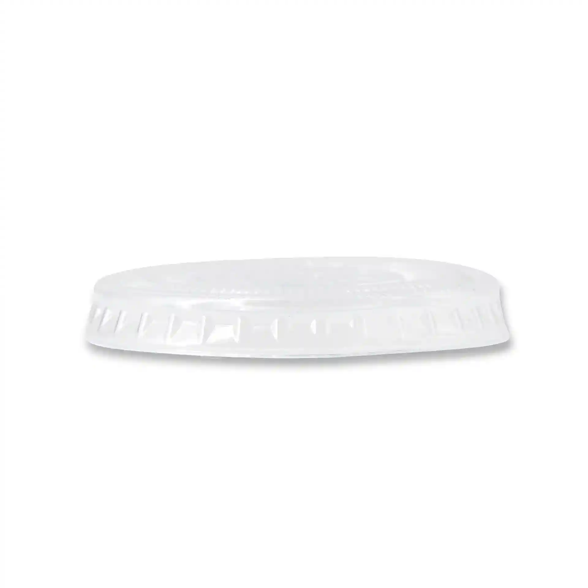 Transparent round lid with a diameter of 48 mm, made of PLA material, shown from the side.