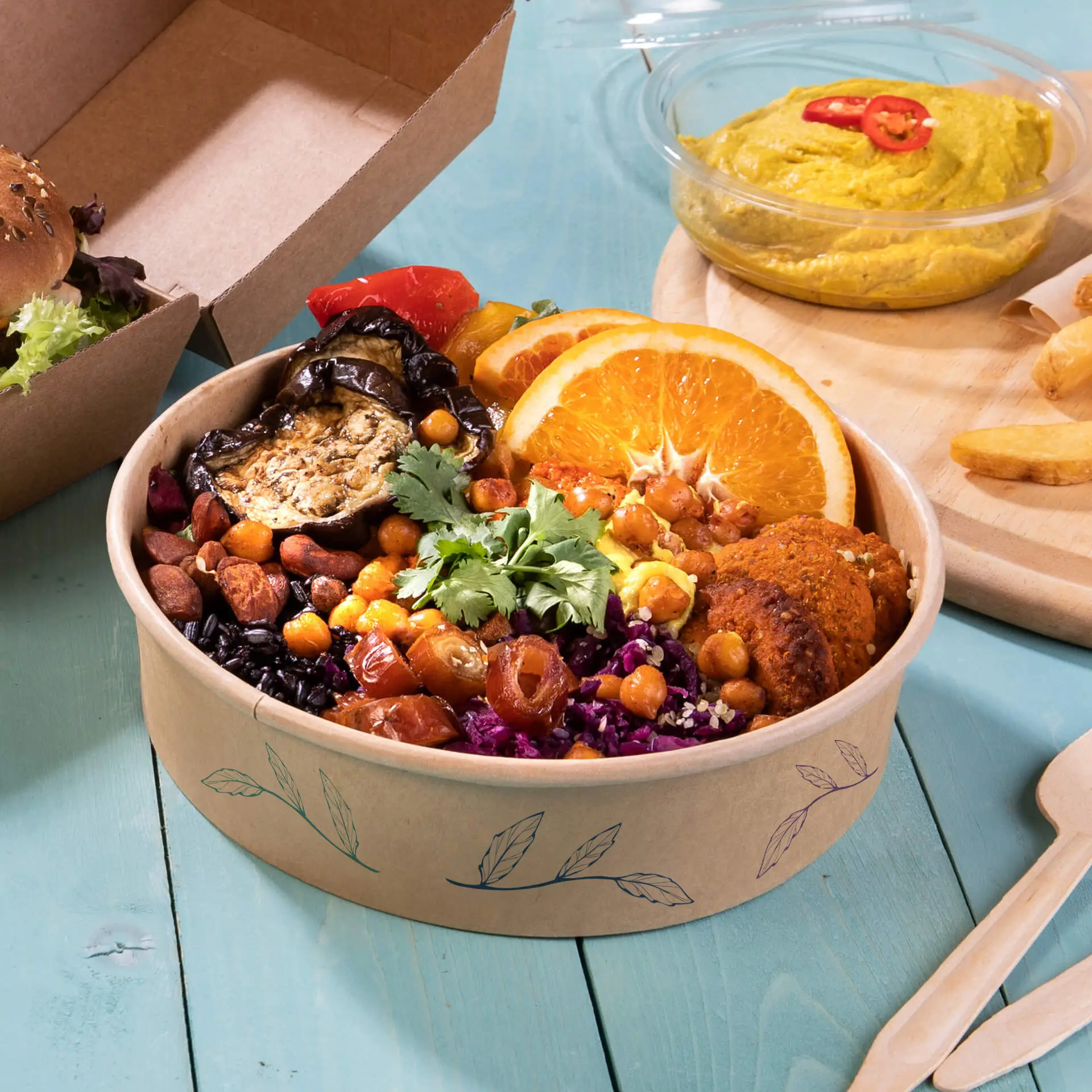 Salatschalen bedrucken / Bowls bedruckt, 700 ml, Ø 185 mm, braun, PLA-beschichtet