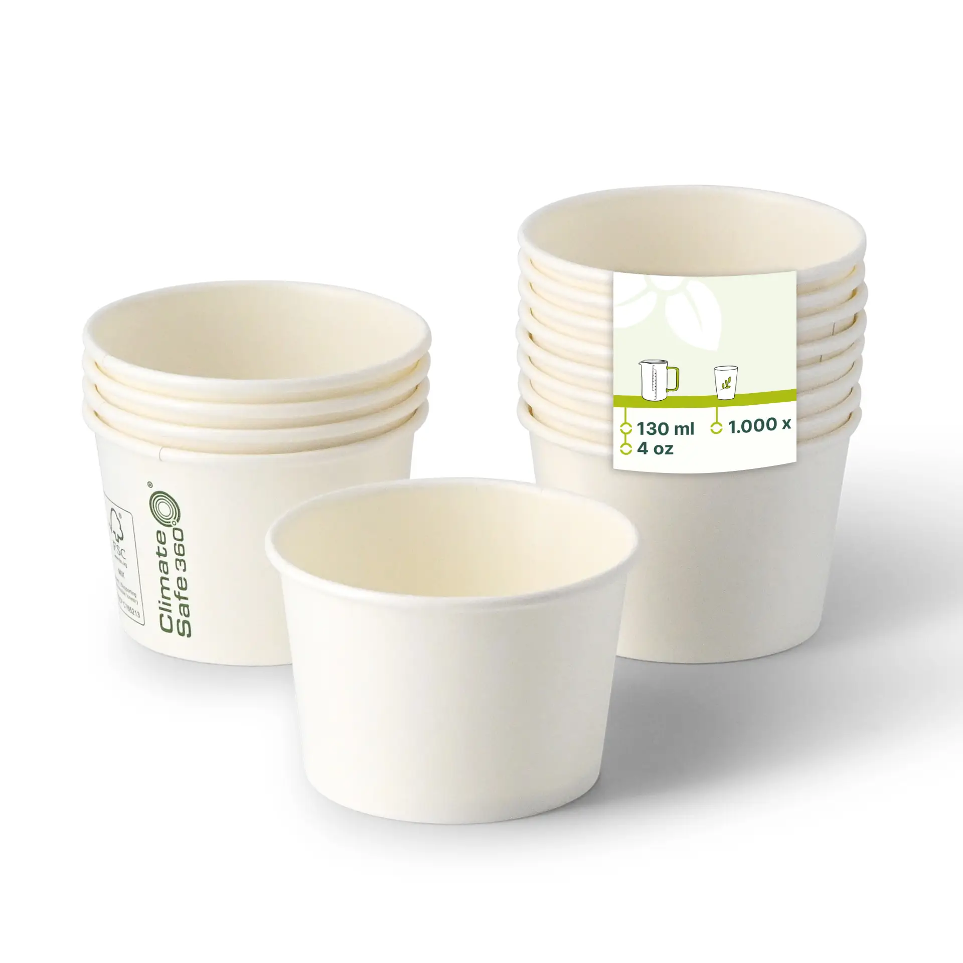 Eisbecher aus Pappe XXS, 75 ml, max. 130 ml, Ø 76 mm, weiß