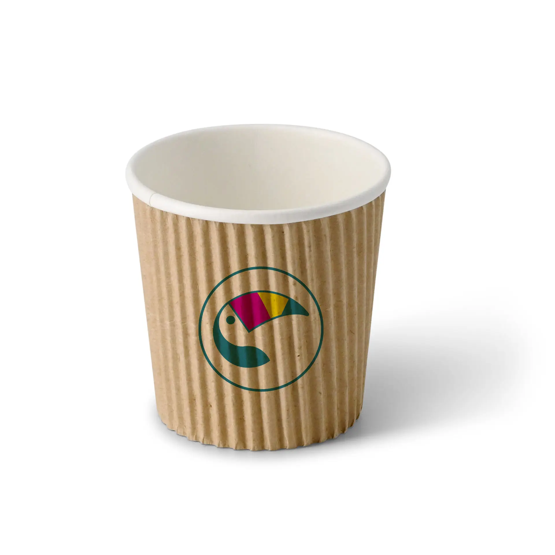 Riffelbecher bedruckt, 100 ml / 4 oz, braun / weiß, PLA-beschichtet Riffelbecher bedruckt, 100 ml / 4 oz, braun / weiß, PLA-beschichtet