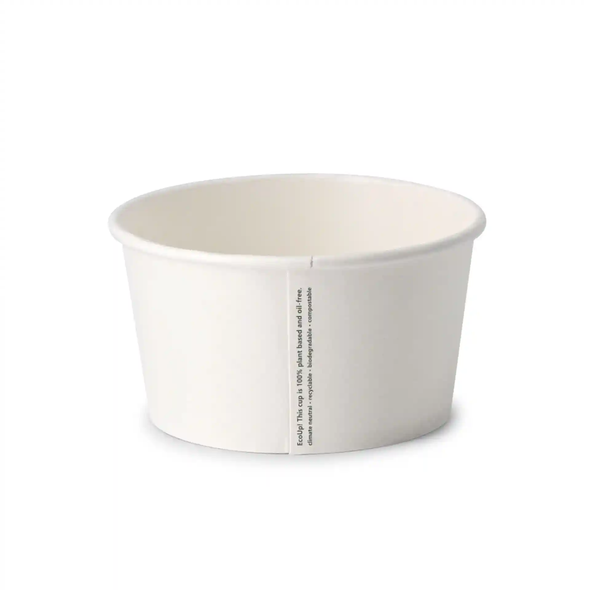 Weißer runder Papiersuppenbehälter, 12 oz, mit einem Durchmesser von 115 mm und einer Höhe von 62 mm.