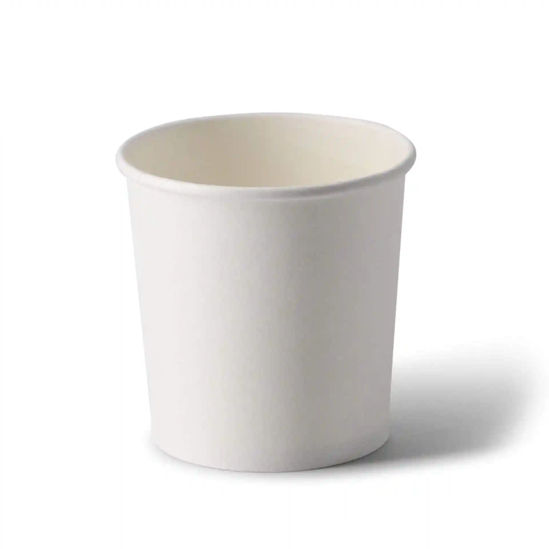 Weißer Pappbecher für Suppe, rund, 12 oz Kapazität, 90 mm Höhe und Durchmesser.