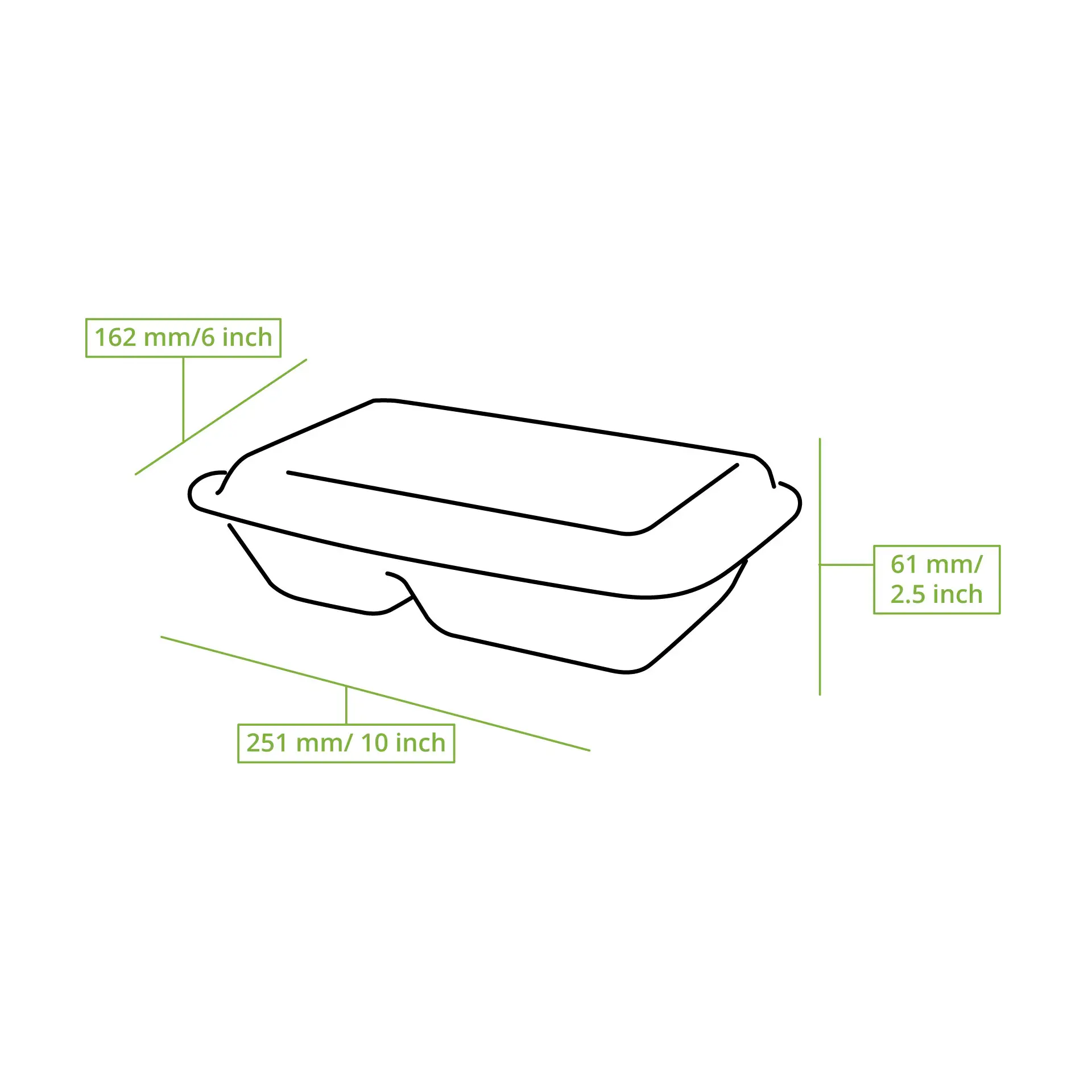 Sugarcane-menu containers 25 x 16,5 x 6,1 cm, 2 compartments, hinged-lid, rectangular Sugarcane-menu containers 25 x 16,5 x 6,1 cm, 2 compartments, hinged-lid, rectangular