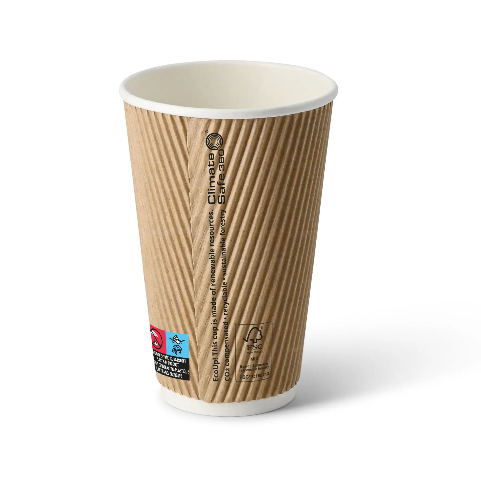 16 oz Take away coffee cups (coated) / Ripple cups, Ø 80 mm, brown, inner white con10027-01-0-riffelbecher-beschichtet-coffee-to-go-becher-400-ml-16-oz-90-mm-braun-innen-weiss-2