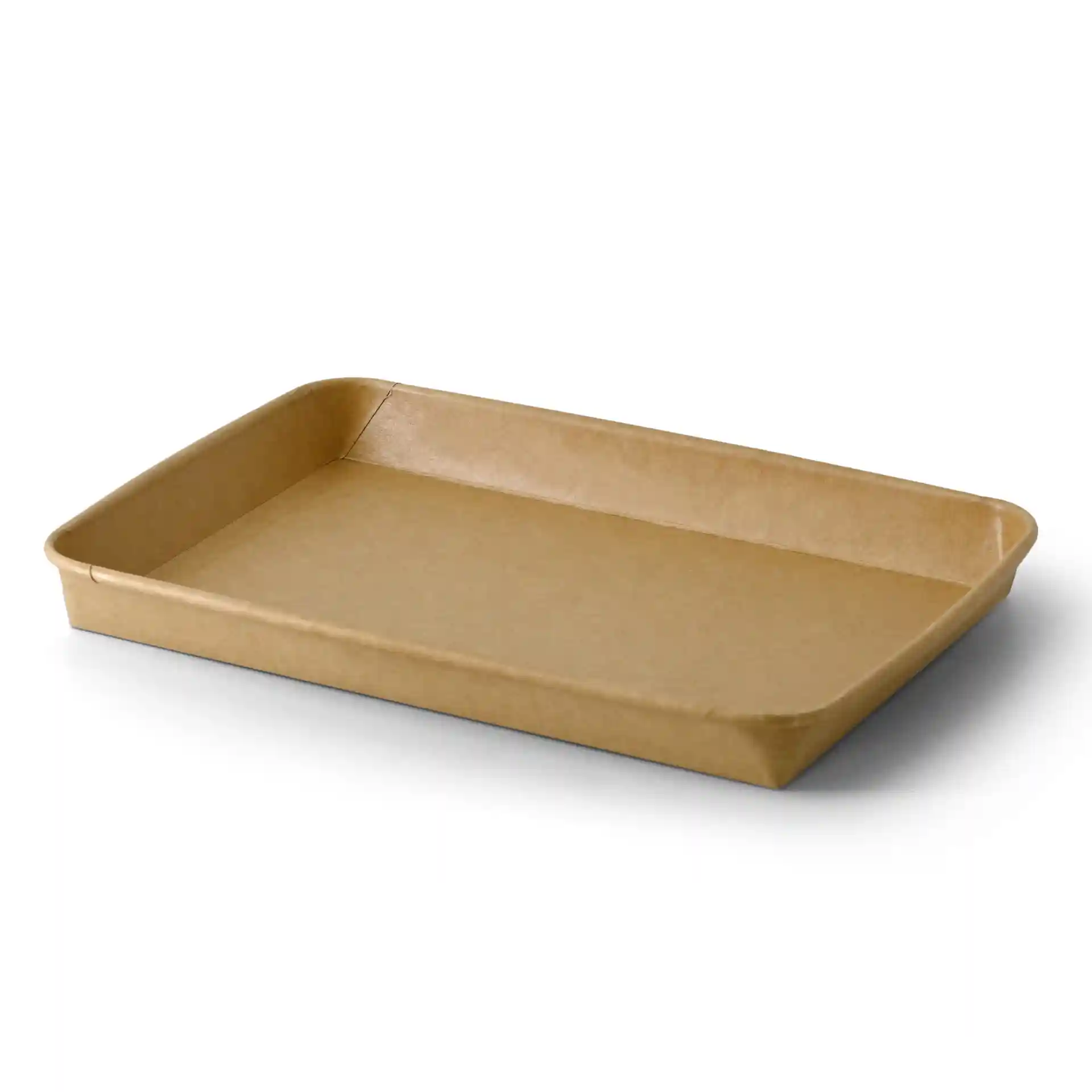Braune rechteckige Sushi-Box mit PE-beschichteter Oberfläche, 25,5 x 18 x 3 cm groß.