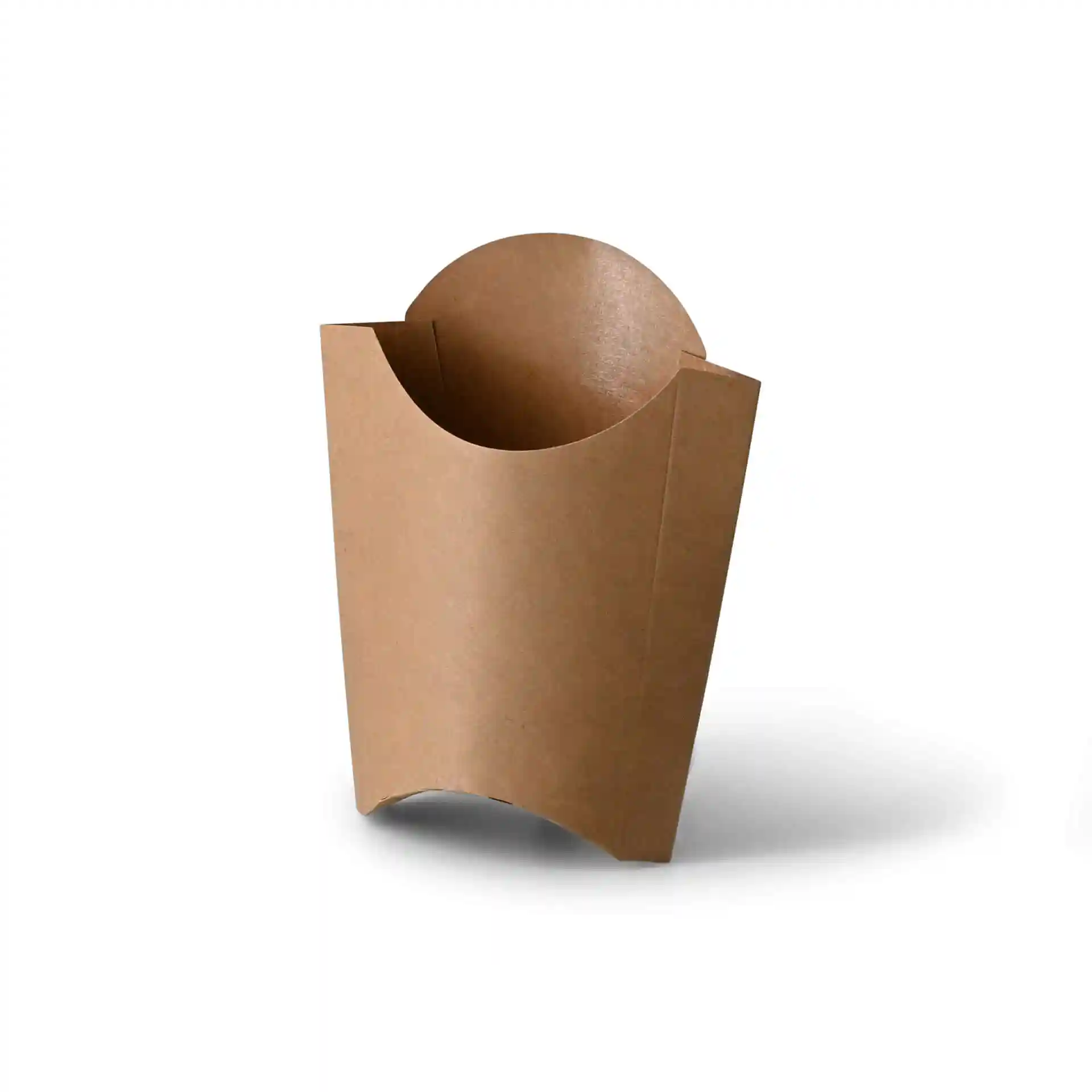 Brauner Pappschaufel mit abgerundetem Kopf, 8,5 x 5 x 12 cm, zum Servieren von Chips oder Snacks.