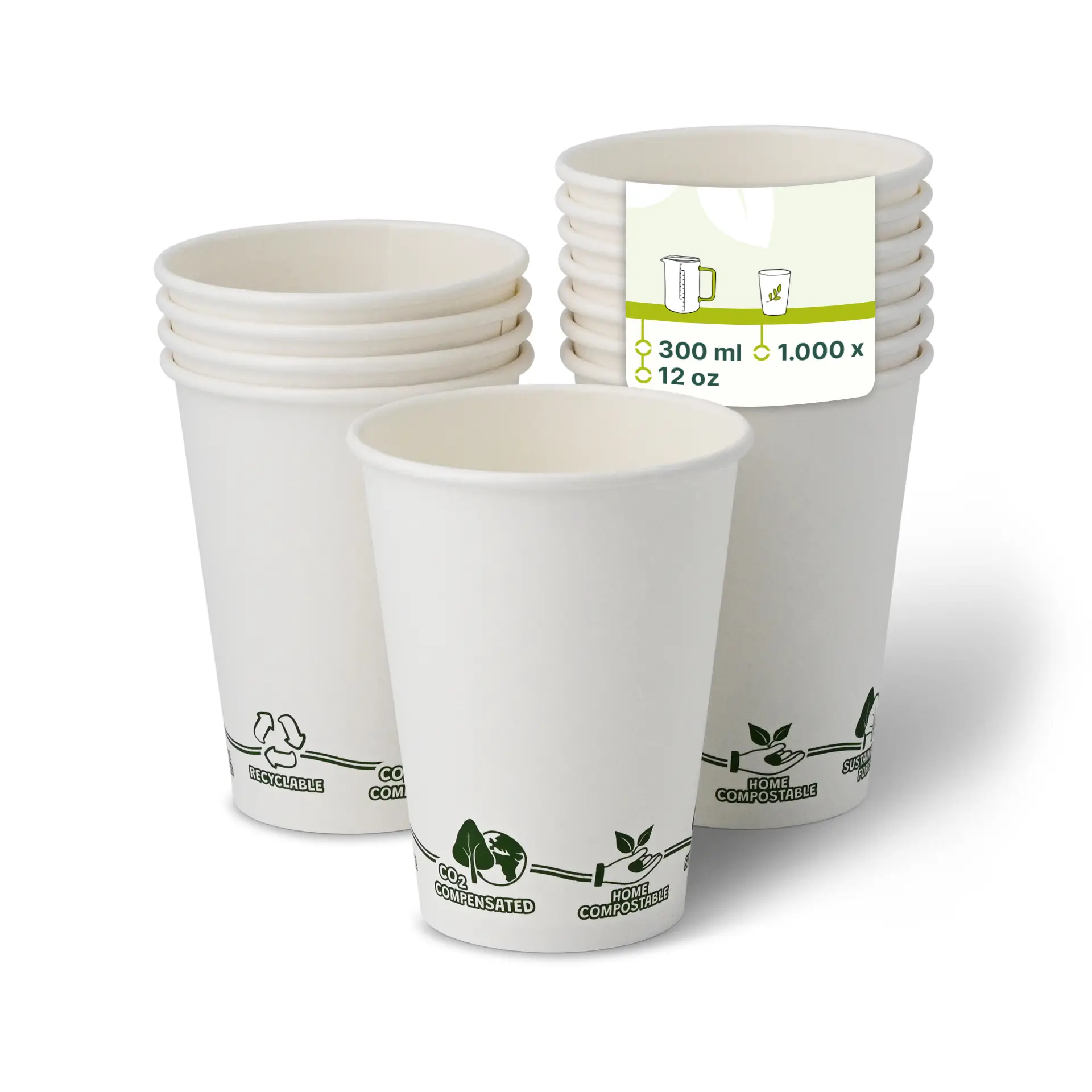 12 oz Paper cups single wall, Ø 90  mm, "EcoUp©"- icons