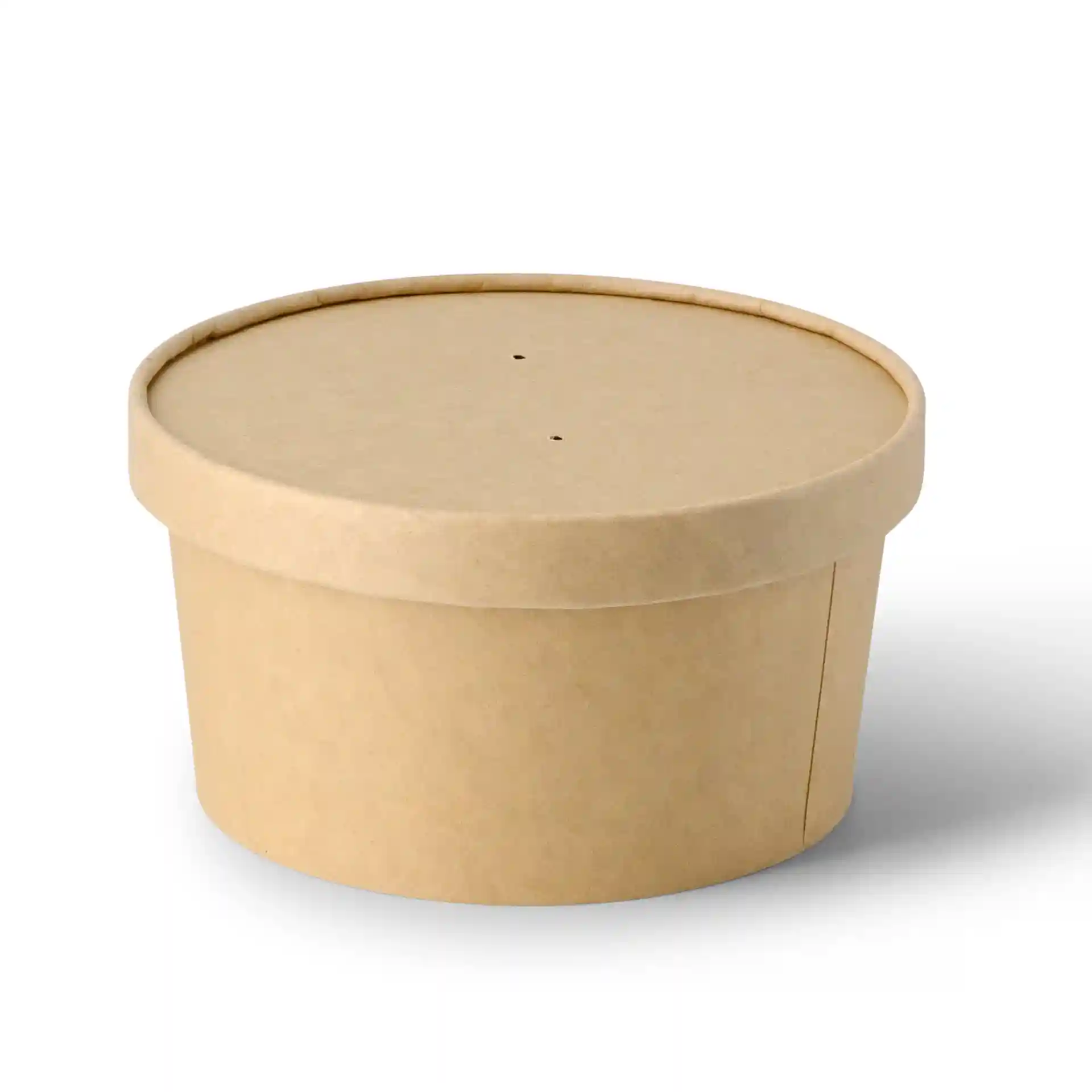 Round brown cardboard bowl with a lid, featuring two small holes on top, 800 ml capacity.