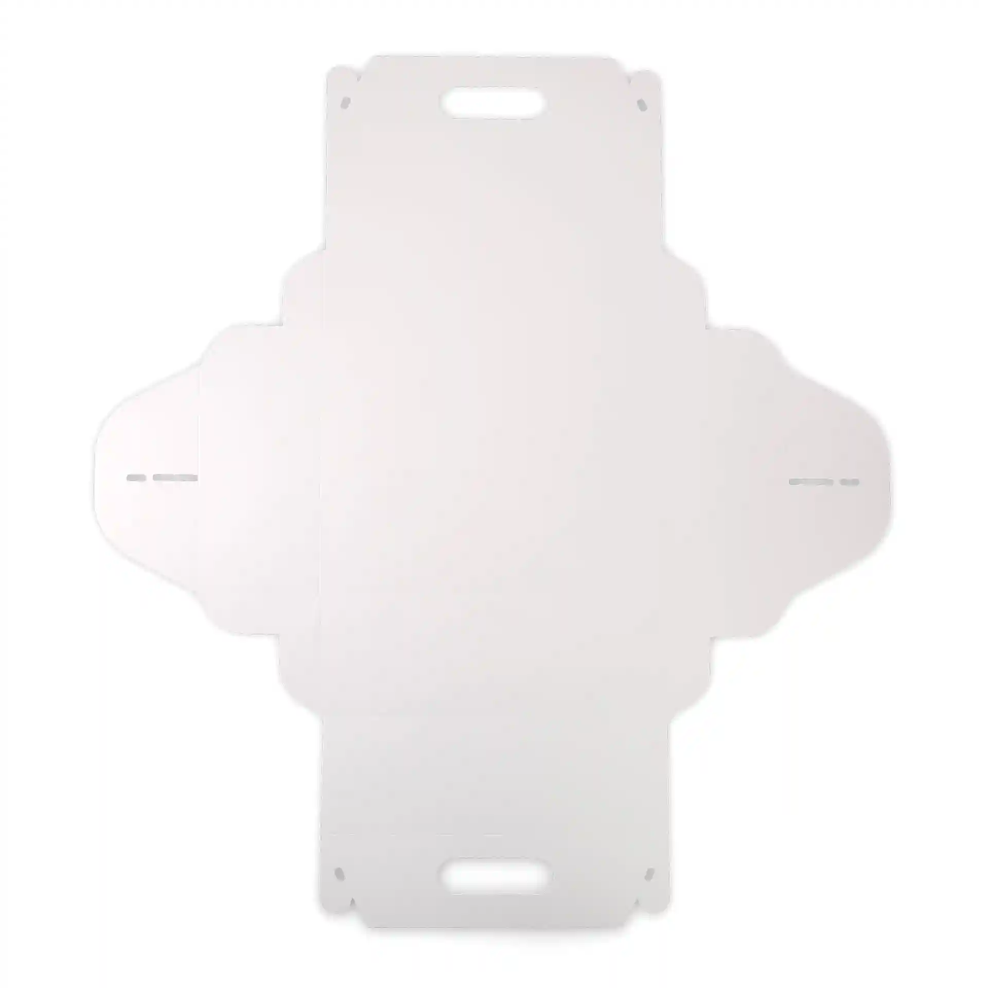 Foldable white cardboard pastry box with handle, rectangular shape, dimensions 26 x 17 x 9 cm.