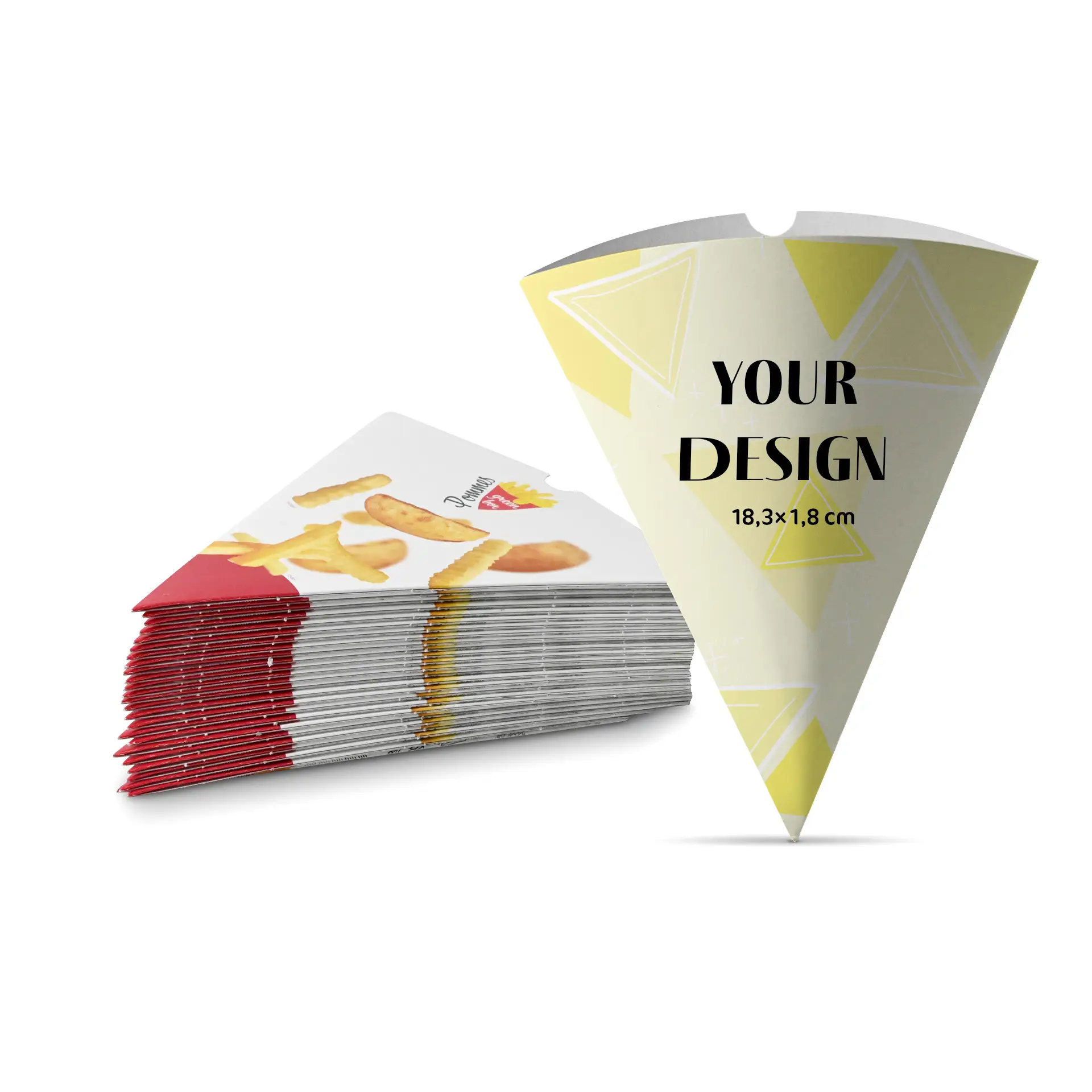 Pommestüte / Spitztüte bedruckt , 22 x 16,5 cm, weiß