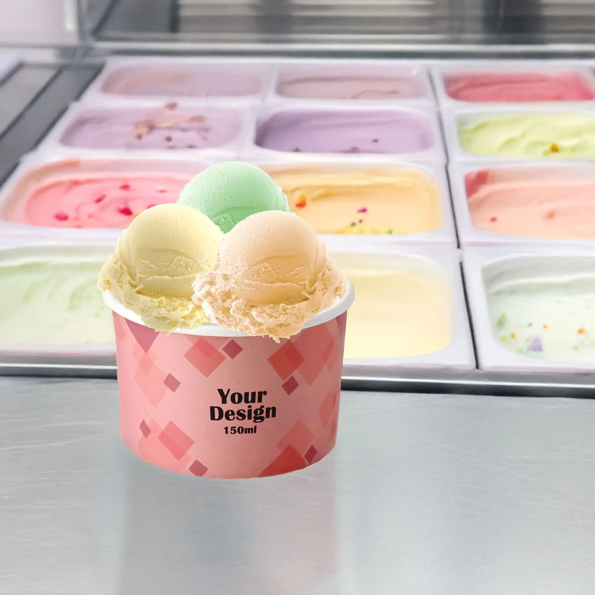 Custom printed ice cream cup, 150 ml / 6 oz, white, PE-coated