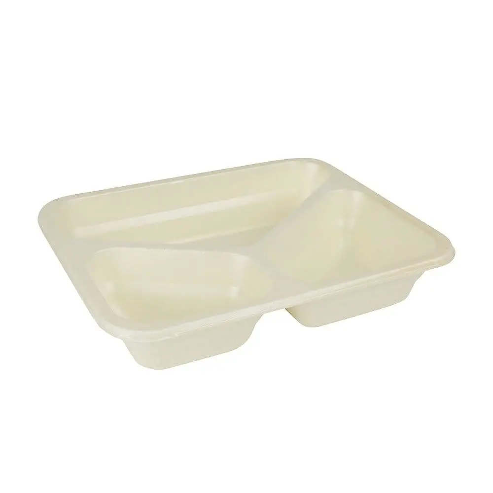 Cellulose-Trays 950 ml, 25 x 17.7 x 4.5 cm, 3 compartments, natural, biocoated