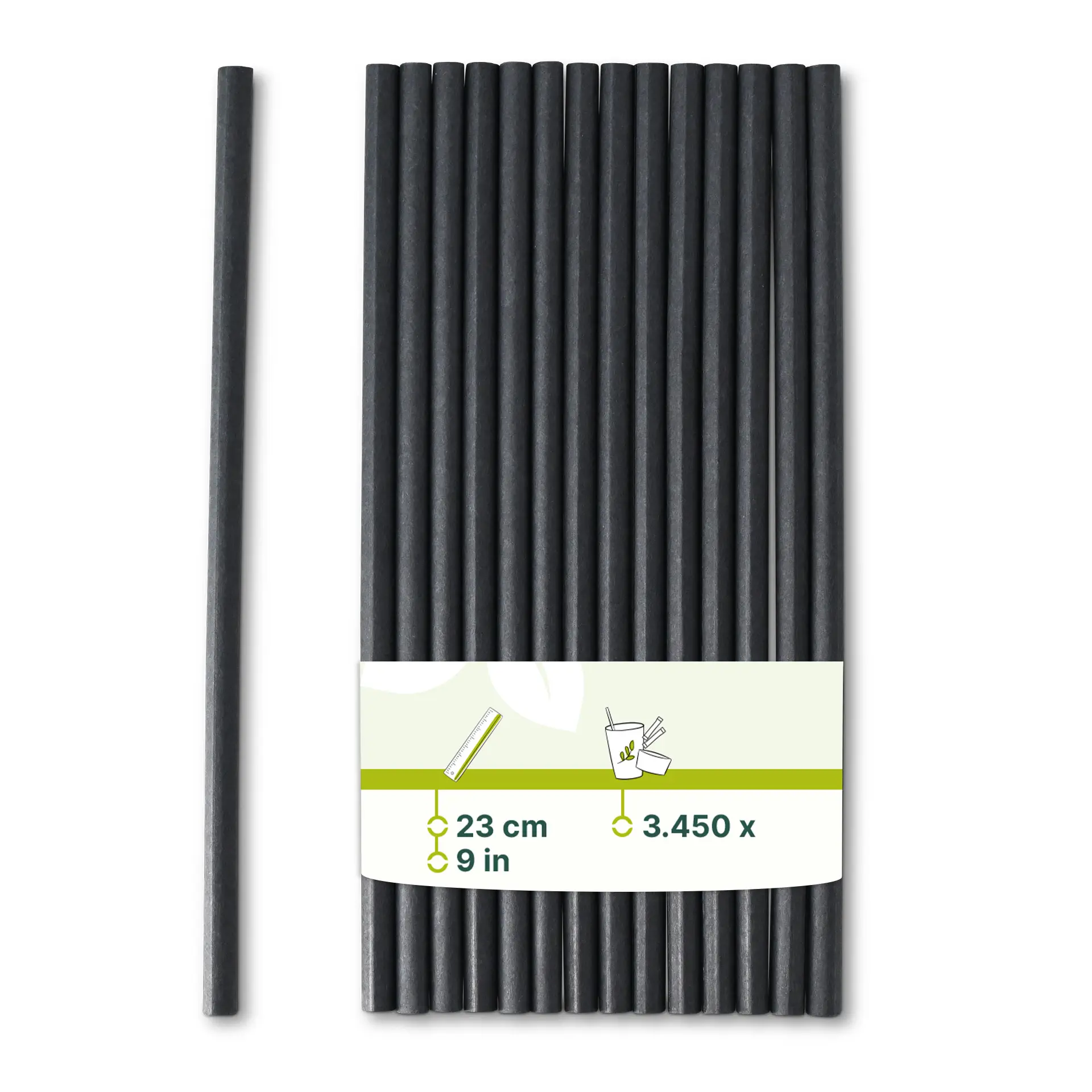 Jumbo Trinkhalm 23 cm, Ø 0,8 cm, schwarz, vertikal gerollt Jumbo Trinkhalm 23 cm, Ø 0,8 cm, schwarz, vertikal gerollt