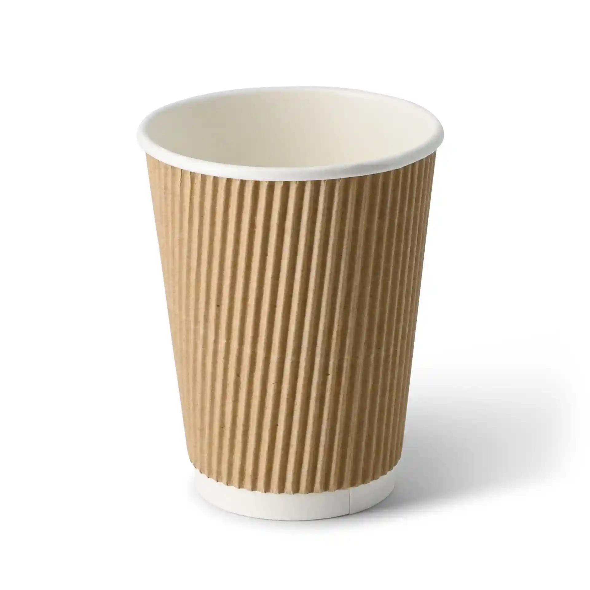Brown ripple coffee cup with a white inner lining, round shape, and a height of 110 mm.