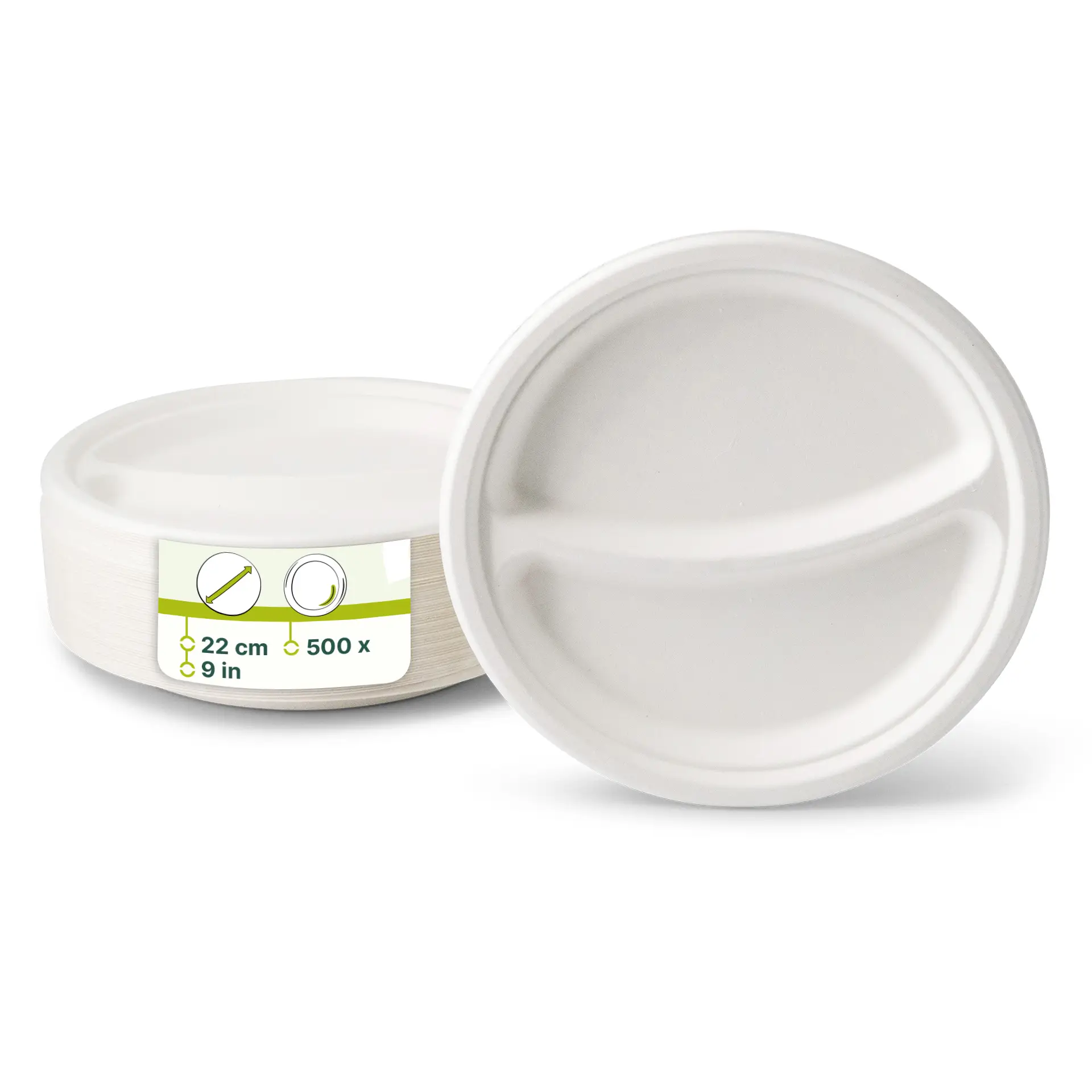 Ø 22 cm, Sugarcane-menu plate, 2 compartments, round Ø 22 cm, Sugarcane-menu plate, 2 compartments, round