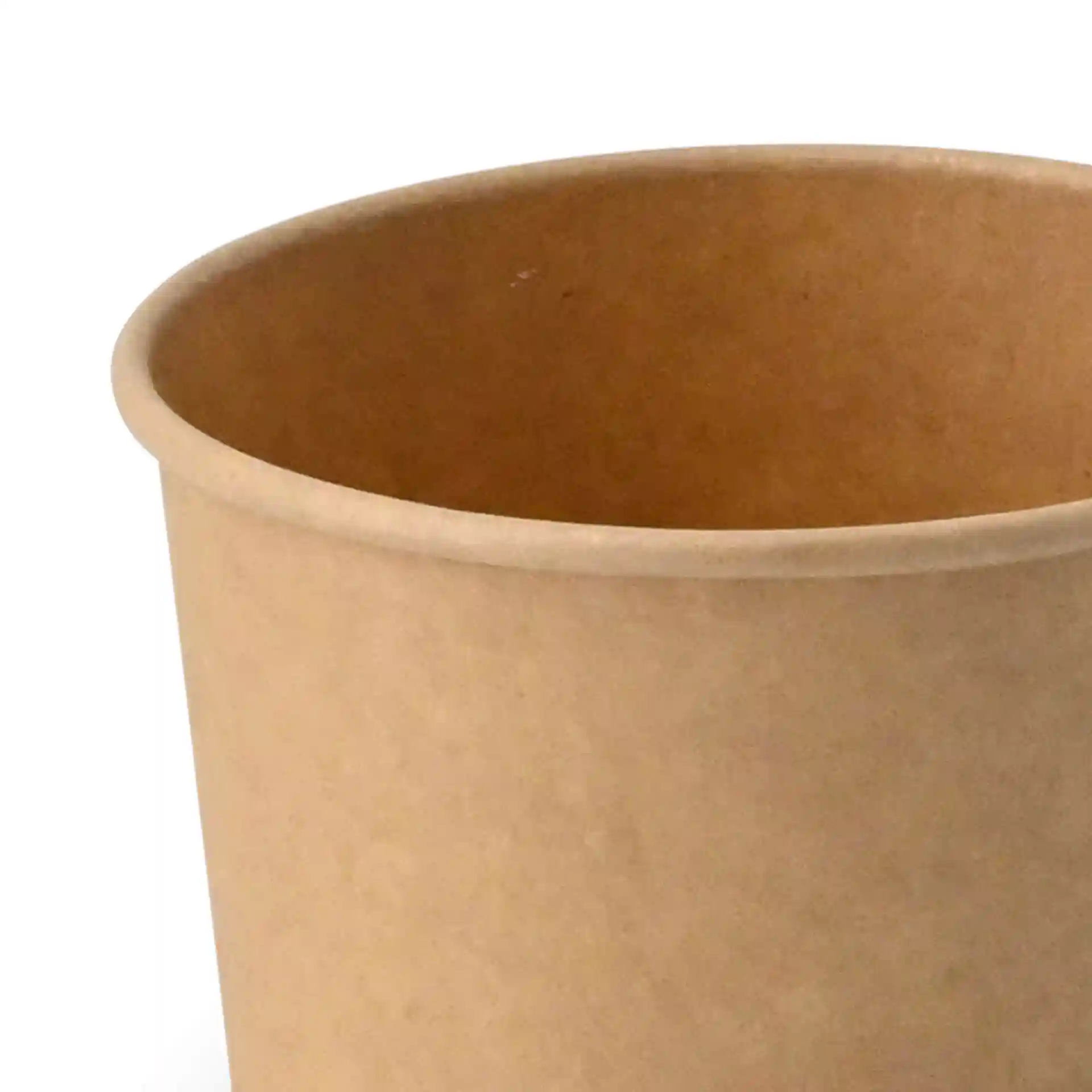 Brown paper ice cream cup with a round shape, showing the interior and top edge.