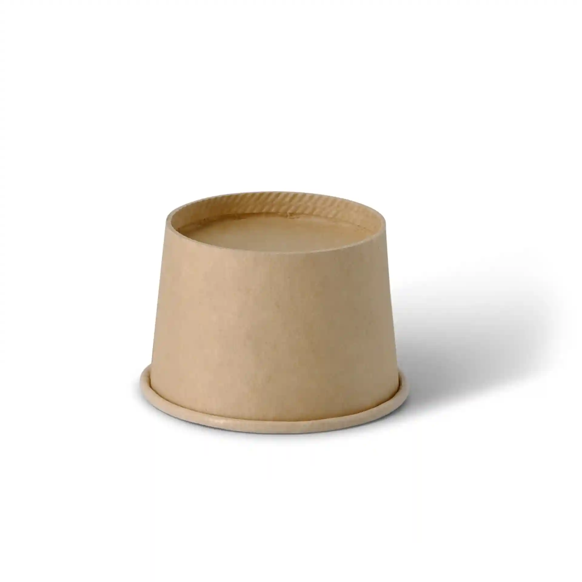 Brown paper portion cup with a height of 40 mm and a diameter of 62 mm, featuring an eco-friendly coating.