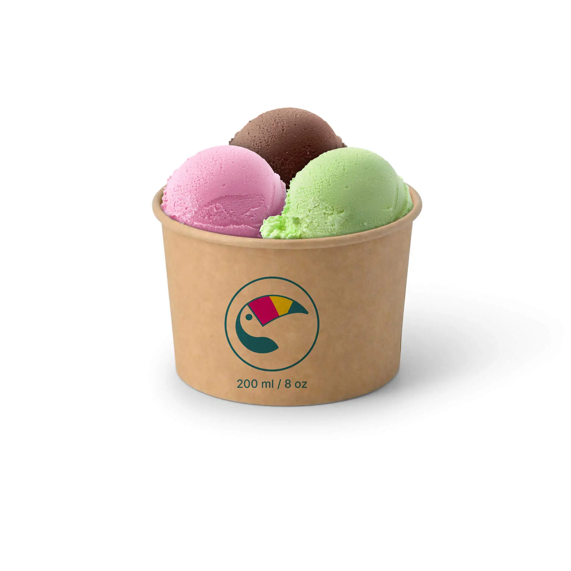 Print ice cream cups (optional with lid), 200 ml / 8 oz, brown, water-based coating